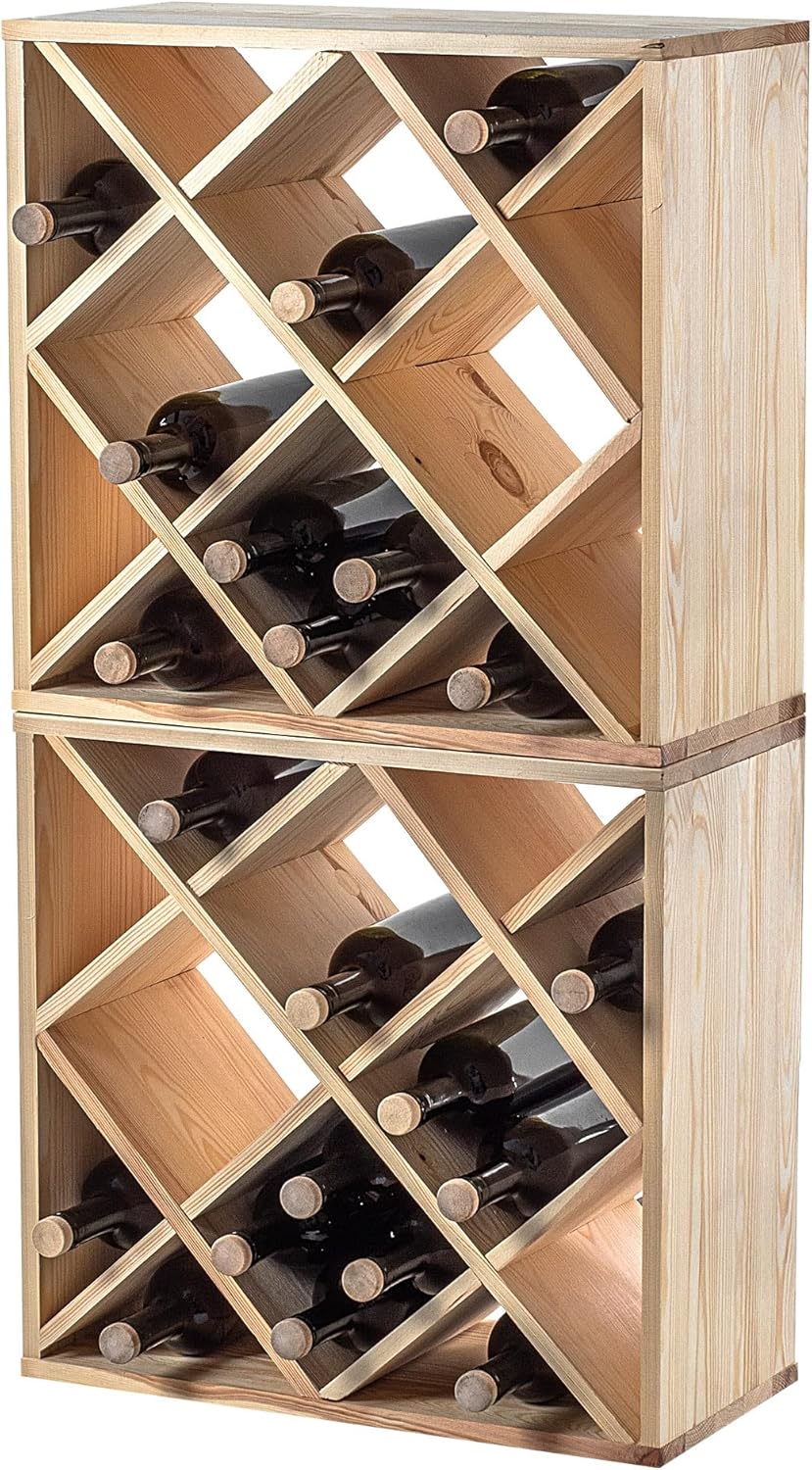 KADAX Wooden Wine Rack, 52 x 25.5 x 104 cm, Large Bottle Rack for Many Wine Bottles, Stackable Wine Stand, Shelf for Bottles, Rustic Wine Cabinet, Sturdy, Space-Saving, Made in EU