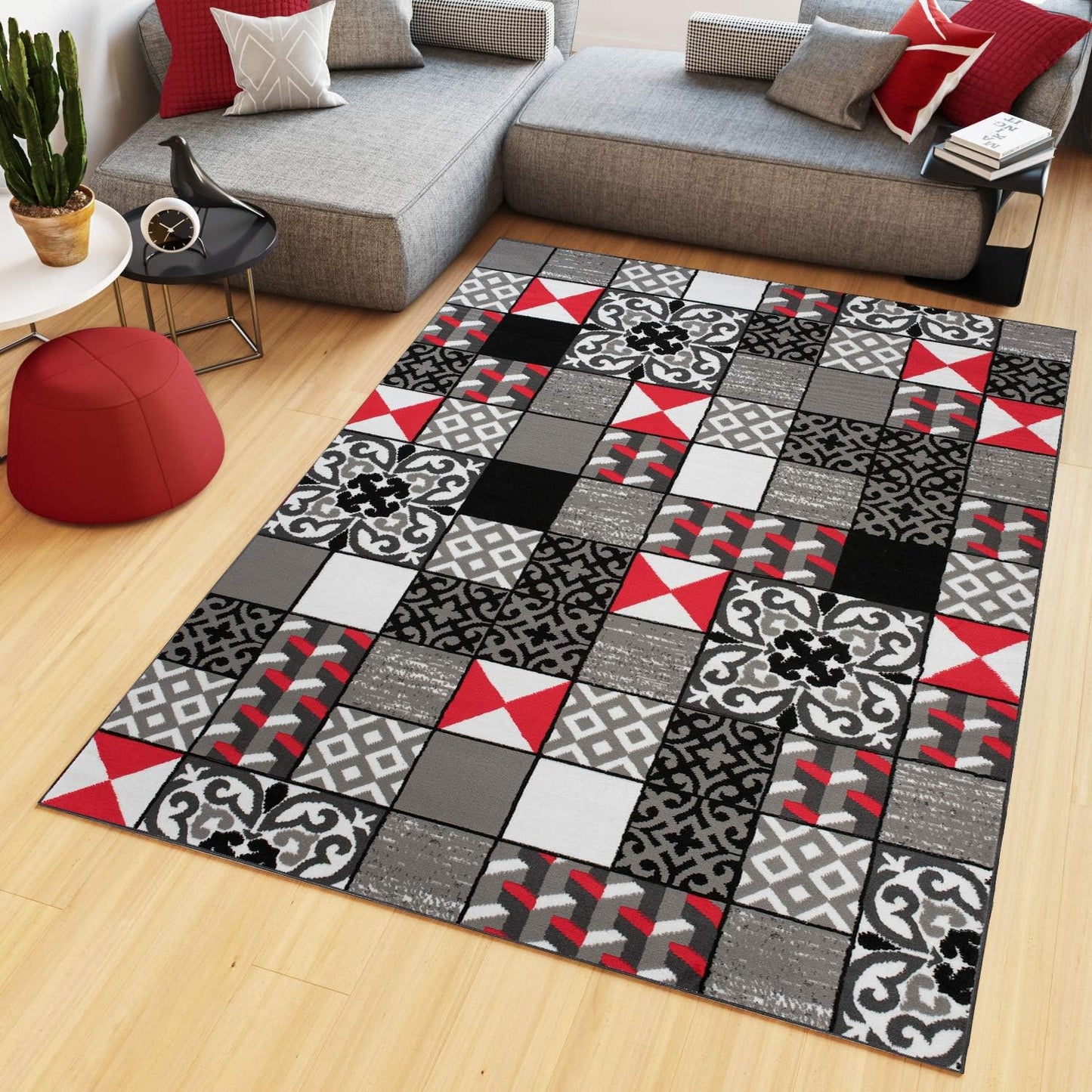 TAPISO Maya Kollektion Teppich Kurzflor Modern Grau Weiß Dunkelgrau Schwarz Blau Meliert Figuren Design Wohnzimmer Schlafzimmer Jugendzimmer ÖKOTEX 120 x 170 cm