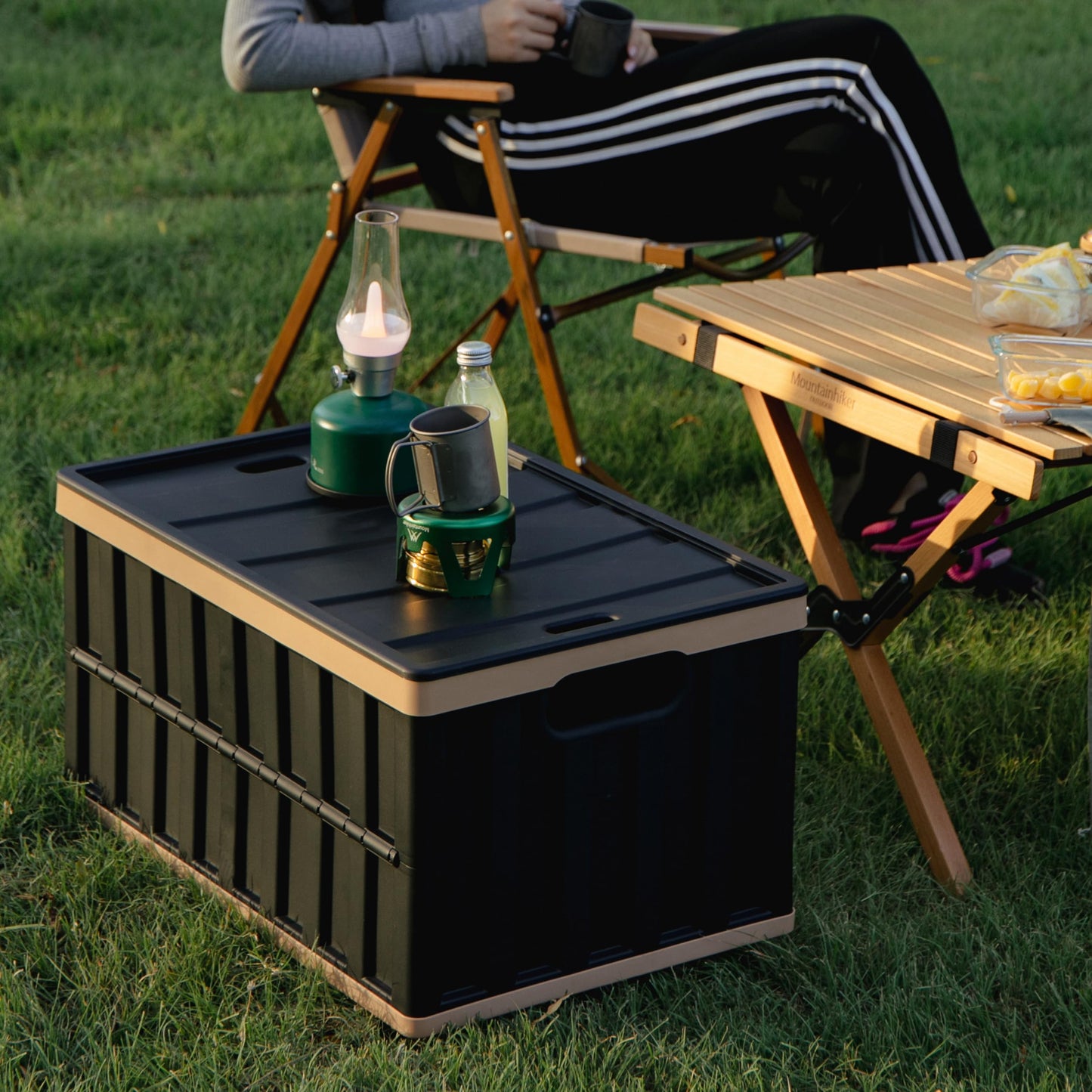 Citylife Set of 4 64 L Folding Box with Lid, Foldable Camping Box, Collapsible Storage Bins for Organising Large Heavy Outdoor, Bathroom, Kitchen, Office, Living Room (Grey)