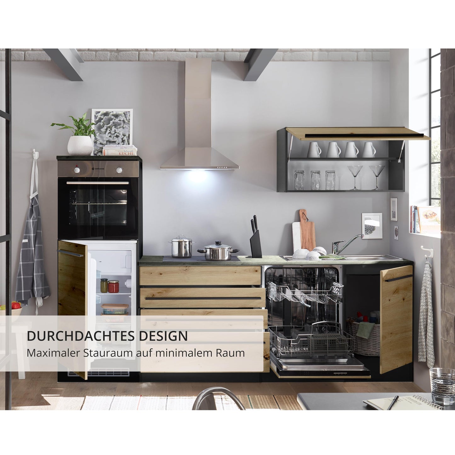 Jazz 84-131-18 Kitchen Unit without Appliances Approx. 260 x 200 x 60 cm Black