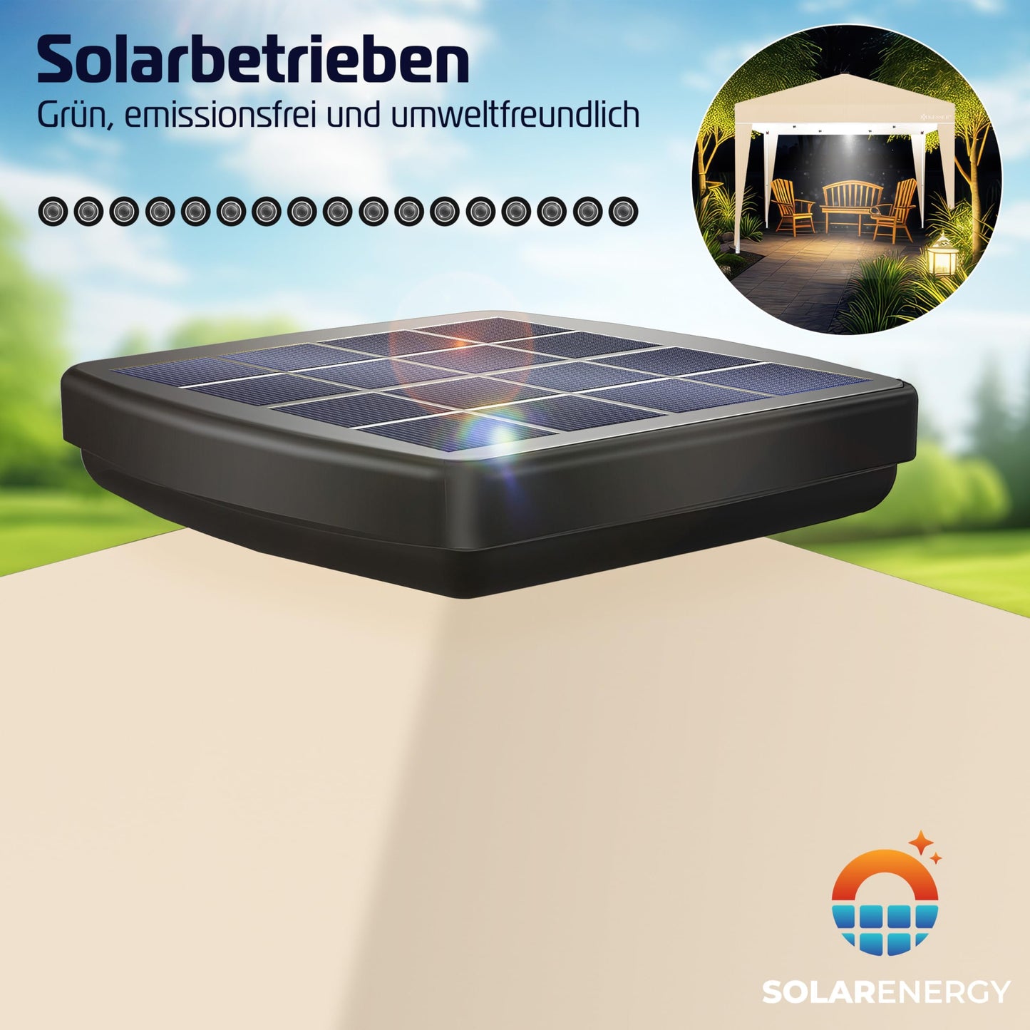 KESSER® Folding Gazebo 3 x 3 m with LED Lighting, Pop-Up Garden Gazebo, Height Adjustable, Stable, Waterproof, Winterproof, Party Tent, Marquee, UV Protection 50+, Includes Remote Control and Bag