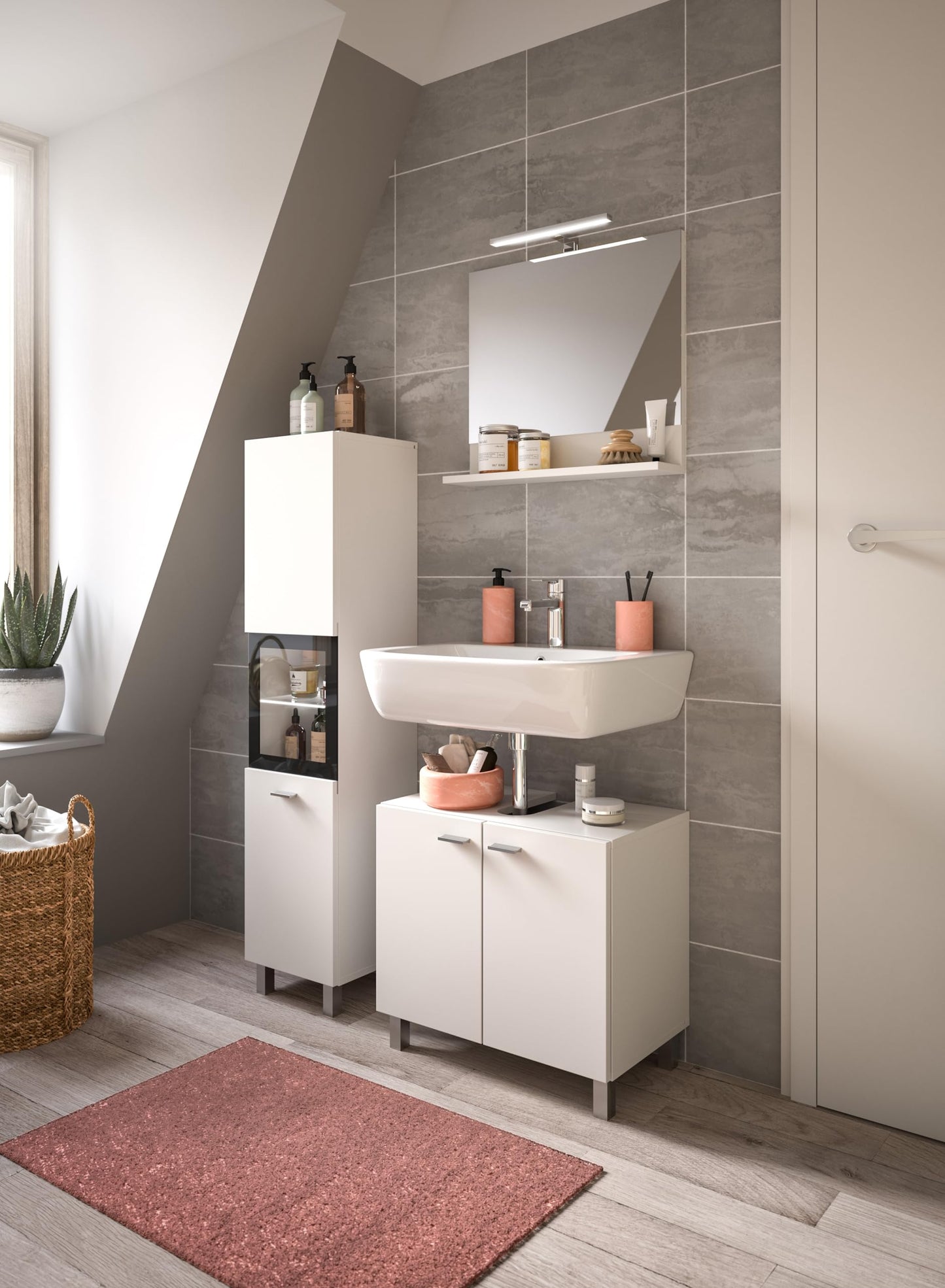 Boston Bathroom Cabinet, Standing Wall Cabinet, Hanging Cabinet, Wall Cabinet, Sonoma Oak Wood, Approx. 30 x 80 x 29 cm, Floor Standing/Hanging Mountable