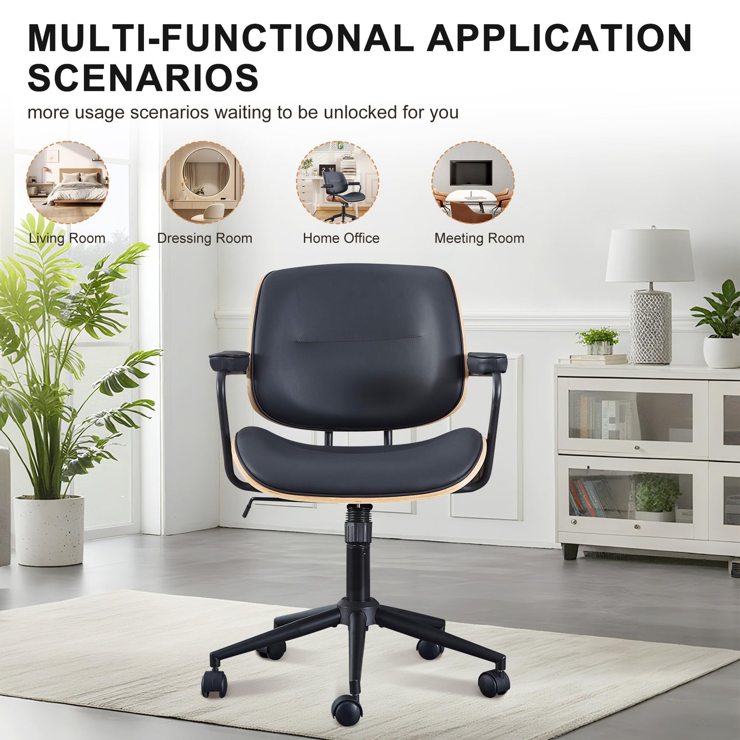 BERYTH Home Office Swivel Chair with Armrests Medieval Modern Office Chair 360° Rotatable Height Adjustable Desk Chair Makeup Chair for Office, Study, Bedroom Maximum Load 136 kg, Beige