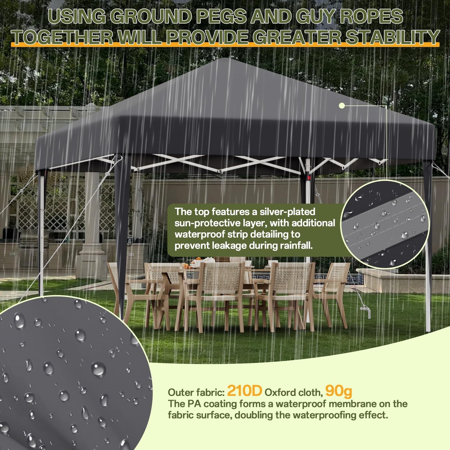 JUMMICO Gazebo Folding Gazebo 2 x 2, Gazebo Height Adjustable Stable Waterproof Winterproof Pop-Up Garden Gazebo UV Protection 50+ Folding Tent for Garden, Courtyard, Camping, Gazebo Beige