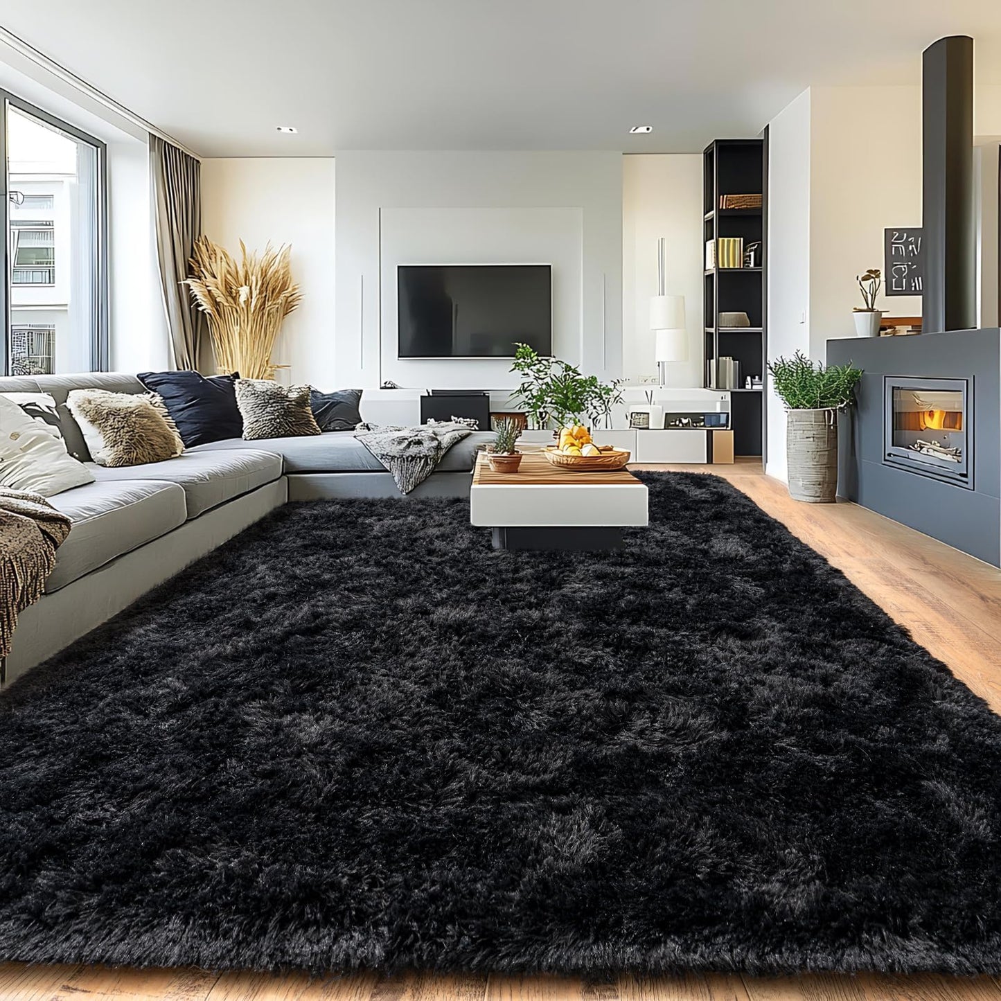 BSGIFT High Pile Rug, Grey, 160 x 230 cm, Shaggy Long Pile Fluffy Rug, Living Room, Modern Living Room Rug, Bed Rug, High-Pile Carpet, Non-Slip for Bedroom, Children's Room