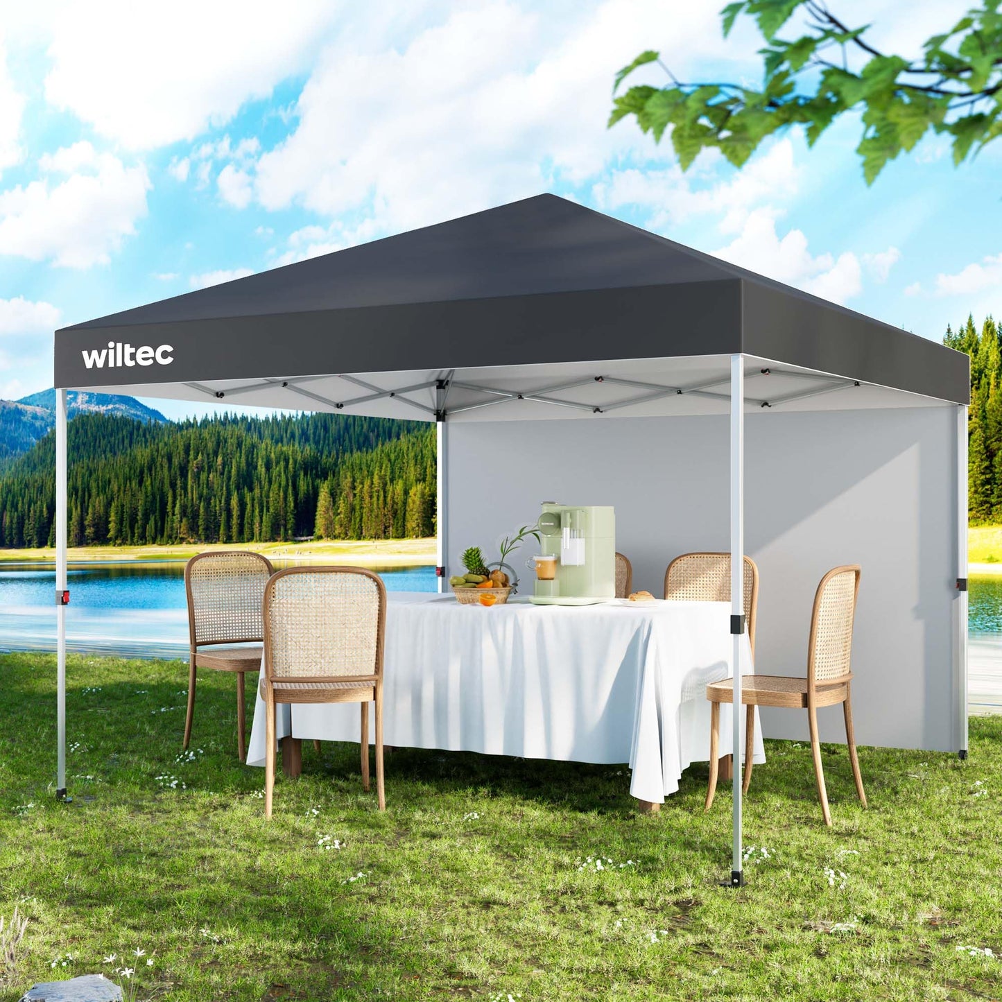Wiltec Folding Gazebo Mosquito Net 4 x 4 m Beige Garden Gazebo with Wheels and Mosquito Net Party Tent with One Push Technology and Adjustable Legs