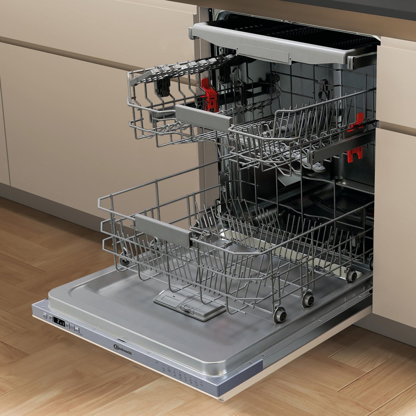 Bauknecht BK4UB14BN7A0X Undermount Dishwasher, 60 cm, ActiveDry Automatic Door Opening System, Delay Start, MultiZone, Separate Top or Bottom Basket Sink, Cutlery Drawer, Flexible Loading