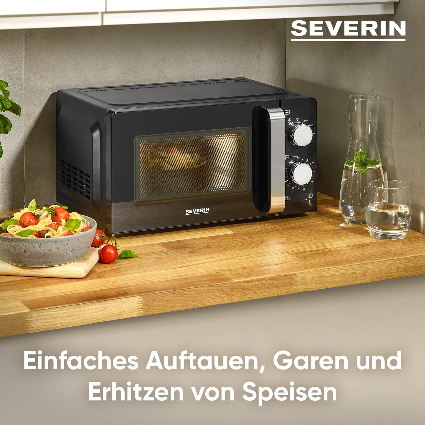 SEVERIN MW 9180 Solo, for Defrosting and Heating, Microwave Device with Turntable and 6 Power Levels, Design - Black Complete, 700 W, 19 L Capacity