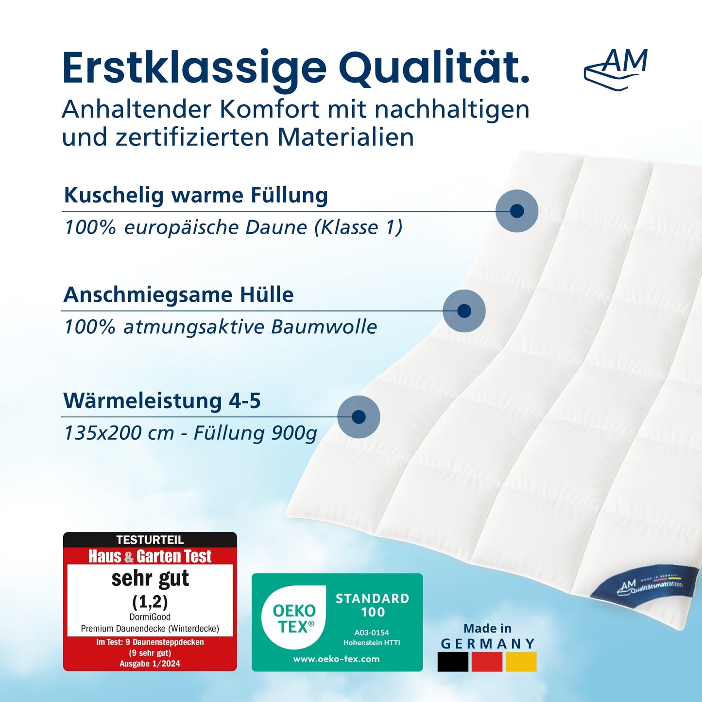 100% down - high-quality down duvet 135 x 200 cm for the transitional period - warm transition duvet 135 x 200 - for spring and autumn - cotton inlay