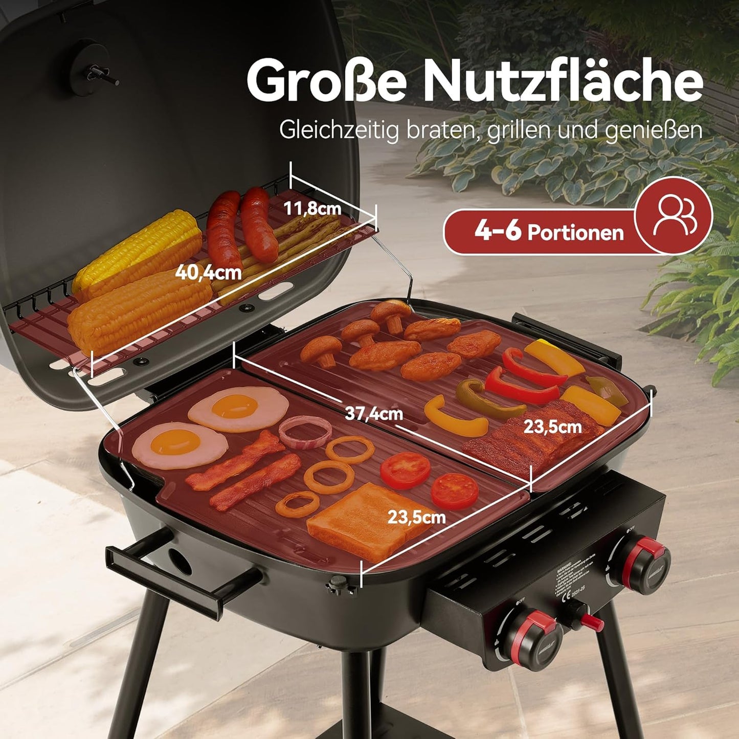 Royal Gourmet 2-Burner Gas Barbecue Small Balcony Picnic Grill 5 kW Barbecue Trolley for Garden and Camping with Easy to Disassemble Grill Stand