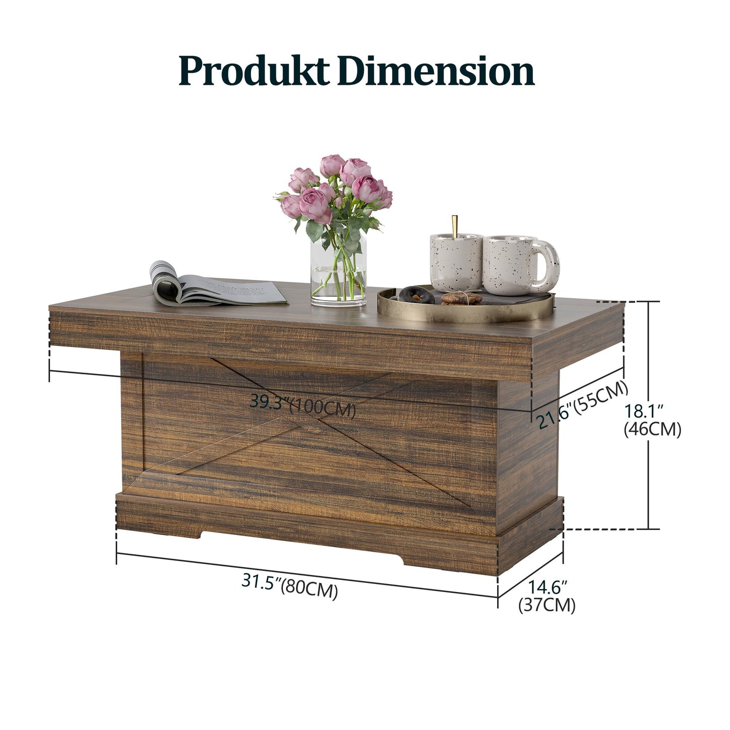 Lvifur Coffee Table with Storage Space for Living Room Table, 55 x 100 x 46 cm, Living Room Table, Coffee Table with Storage for Couch, Bedroom