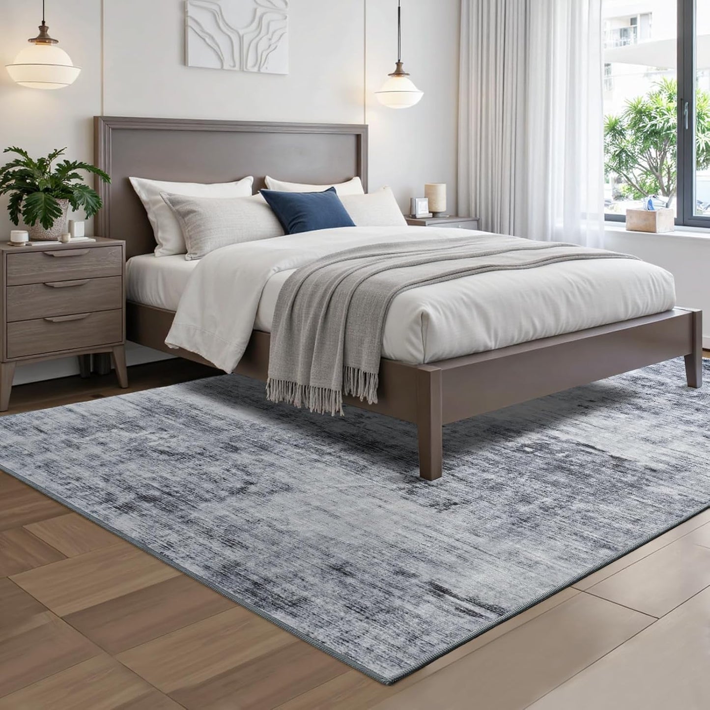 Toneed Abstract Area Rug Modern Washable Rug Soft Non Slip Rug Low Pile for Bedroom Living Room Dining Room Grey 4x6 Feet