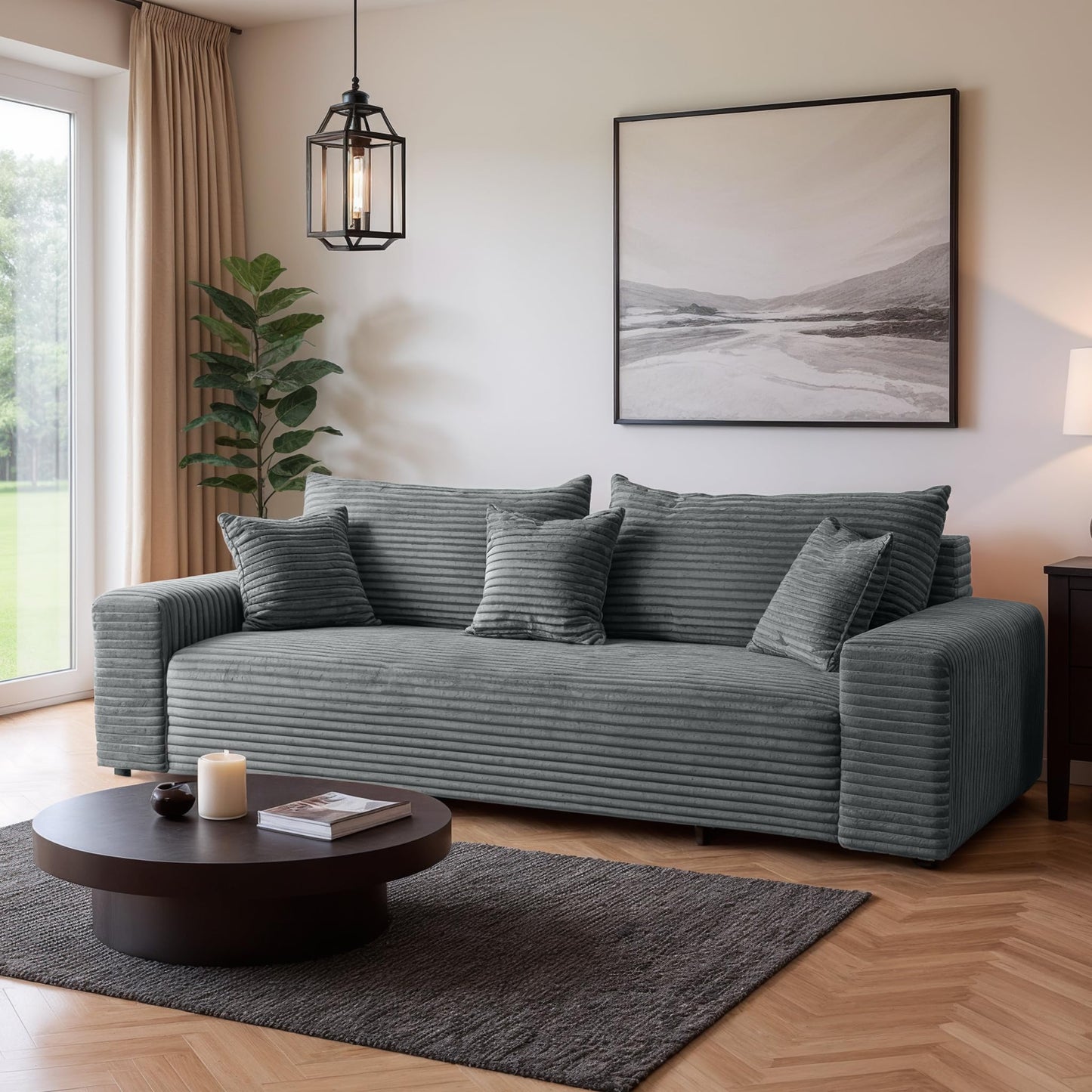 Cordo Sofa Bed 265 x 150 cm with Bed Box - Cord Sofa TILIA Wide Corduroy, SoftTouch Comfort, Nosage Spring, Removable Cushions, Easy Clean & Pet Friendly (Bronze)