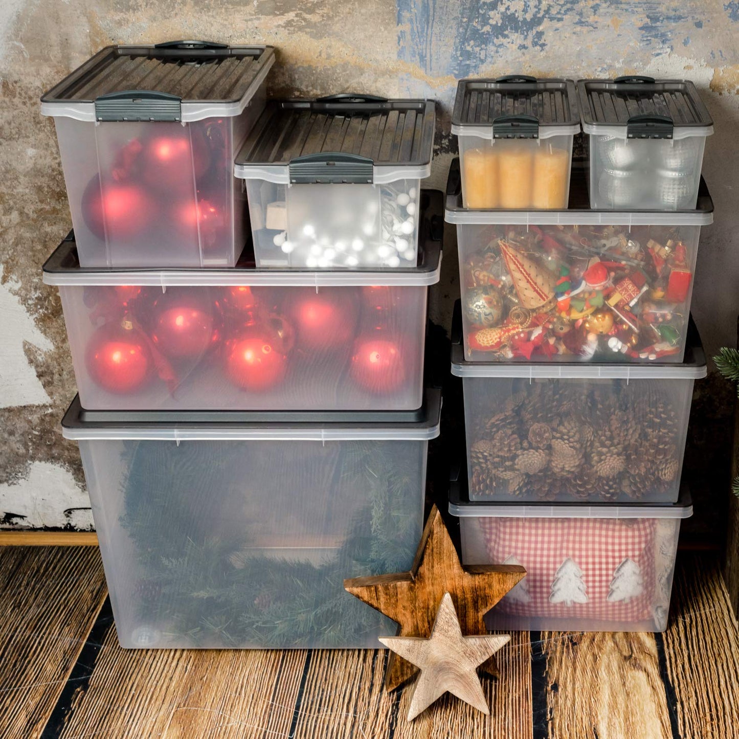 Rotho Compact Storage Box 70 L with Lid and Wheels, Plastic (PP Recycled), BPA-Free, Cappuccino/Anthracite, A3/70 L (57.0 x 39.5 x 43.5 cm)