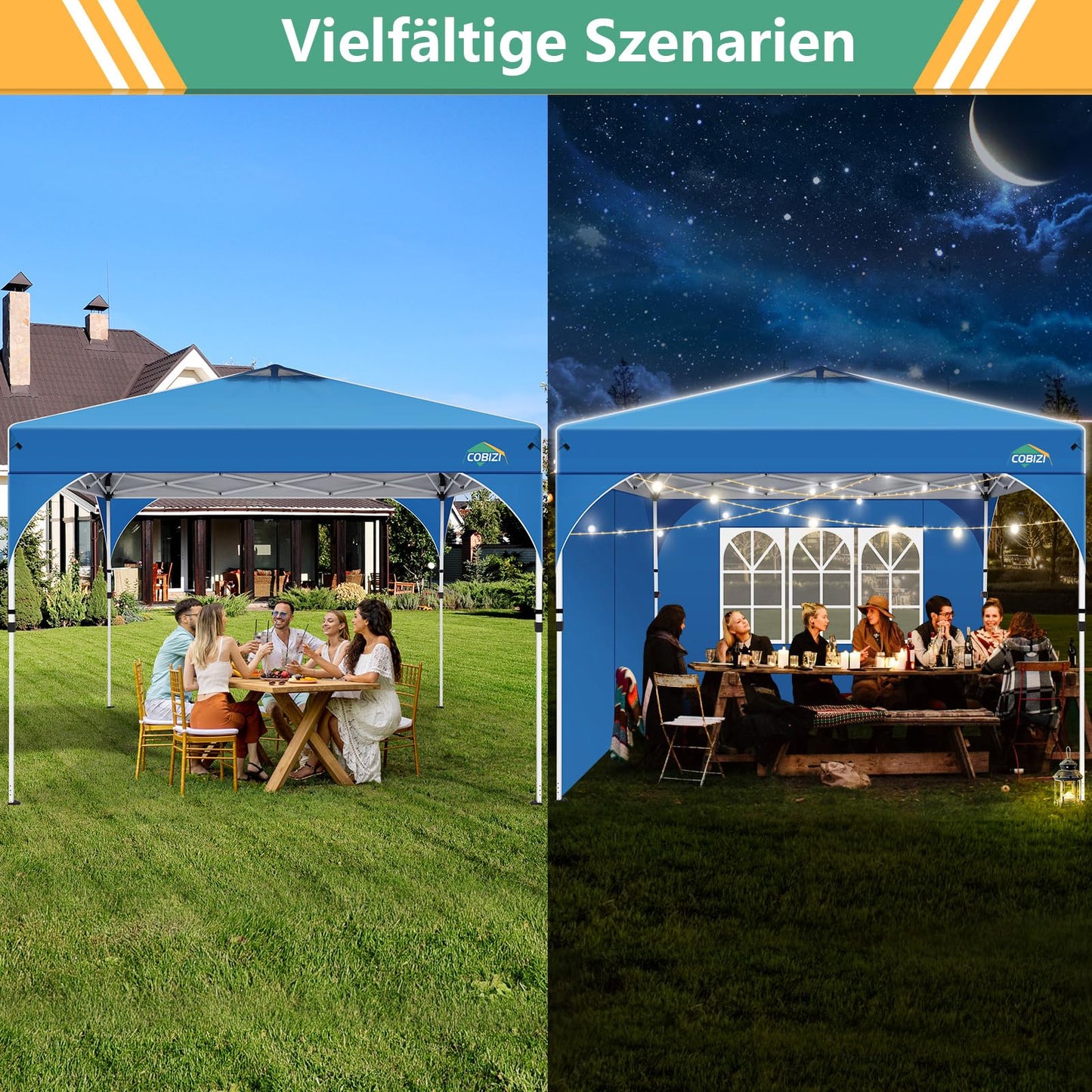 COBIZI Faltpavillon 3x6 Pavillon wasserdicht Winterfest, Ein-Tasten-Zentralverriegelung Partyzelt Faltbar Anti-UV mit 6 Seitenwänden, Gartenpavillon mit Leuchtstreifen für Hochzeiten, Freien, Garten