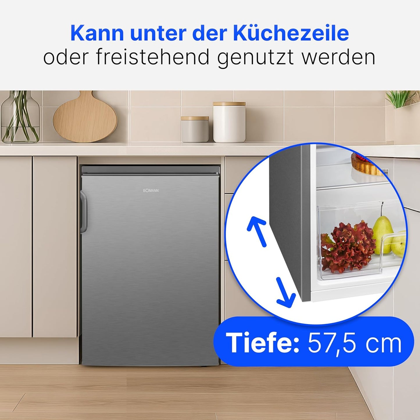 Bomann VS 2195 Freestanding 134L A+++ Stainless steel fridge VS 2195, 134 L, N-T, 40 dB, A+++, Stainless steel