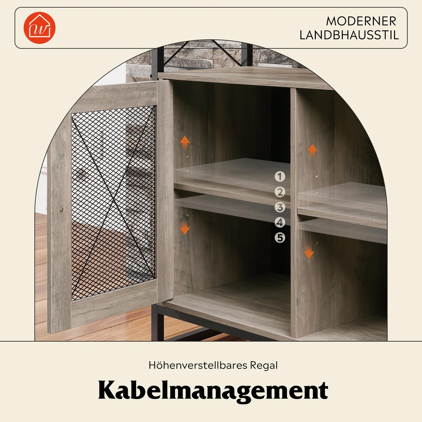 WLIVE Cabinet TV Schrank für Fernseher bis zu 55 Zoll, 128 × 36 × 82 cm Hoch TV Borad Fernsehschrank mit Verstellbaren Ablagen, Fernsehtisch mit Zwei Schränken, TV Tisch für Wohnzimmer