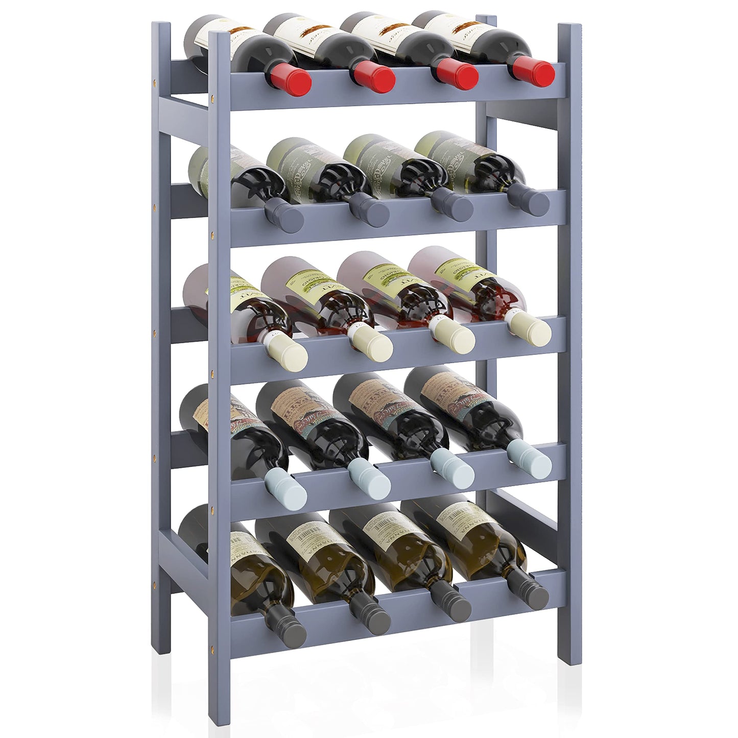 SMIBUY Bamboo Wine Rack, 20 Bottle Display Holder, 5 Tier Freestanding Storage Racks for Kitchen, Pantry, Basement, Bar (Black)