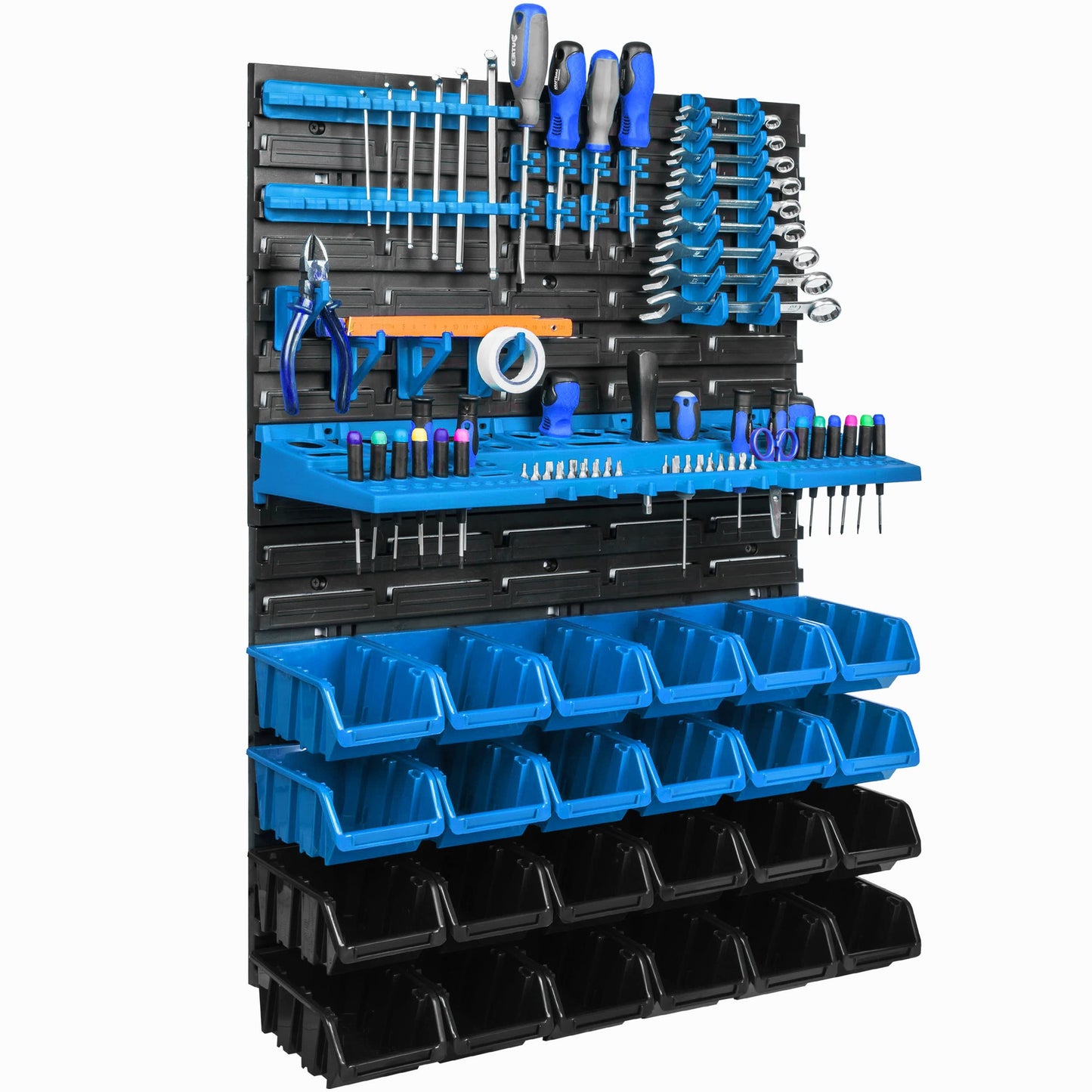 Storage System Wall Shelf 576 x 780 mm, Tool Holders, 28 pcs. Stacking Boxes Storage Boxes Extra Strong Wall Shelves Expandable Workshop Shelving Workshop Shelf