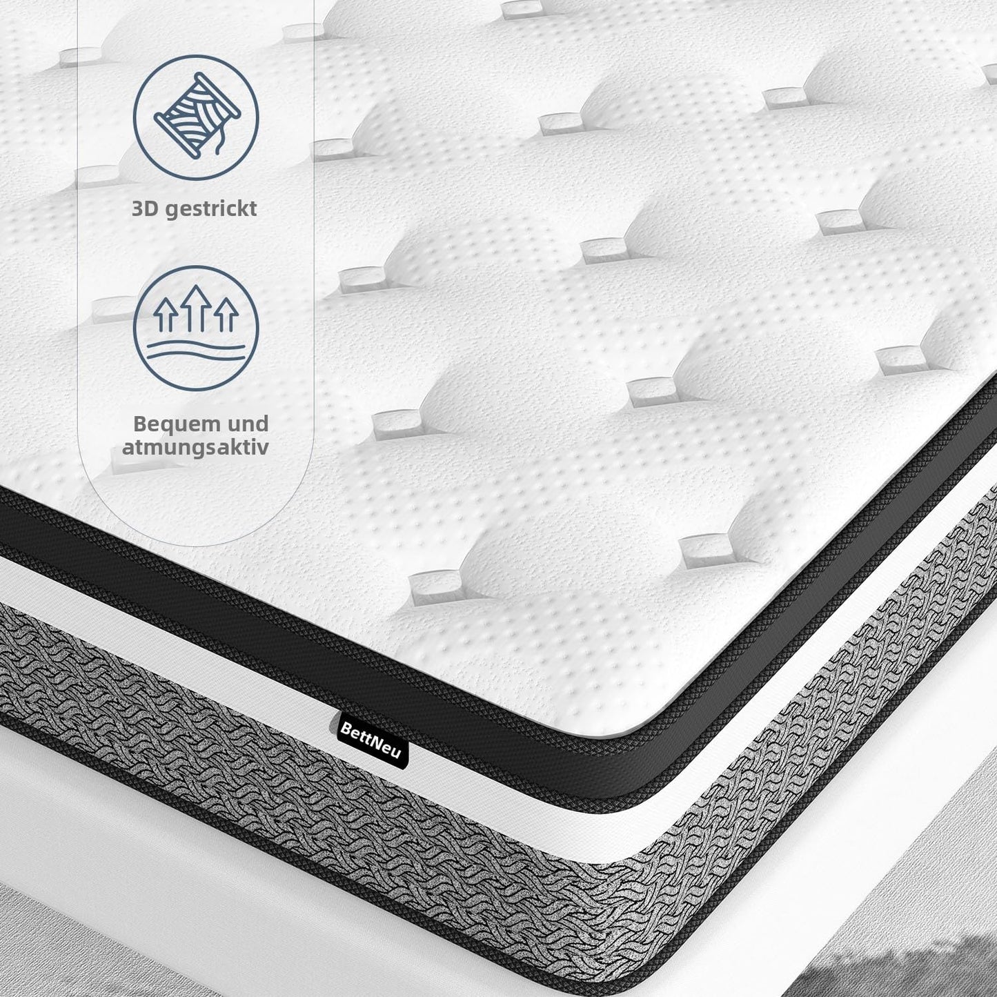 Mattress 180 x 200 cm, 30 cm Spring Mattress H3 Height 7-Zone Orthopaedic Pocket Spring Mattress with Comfort Memory Foam Layer, Oeko-Tex Certified, 101 Nights Trial Sleep