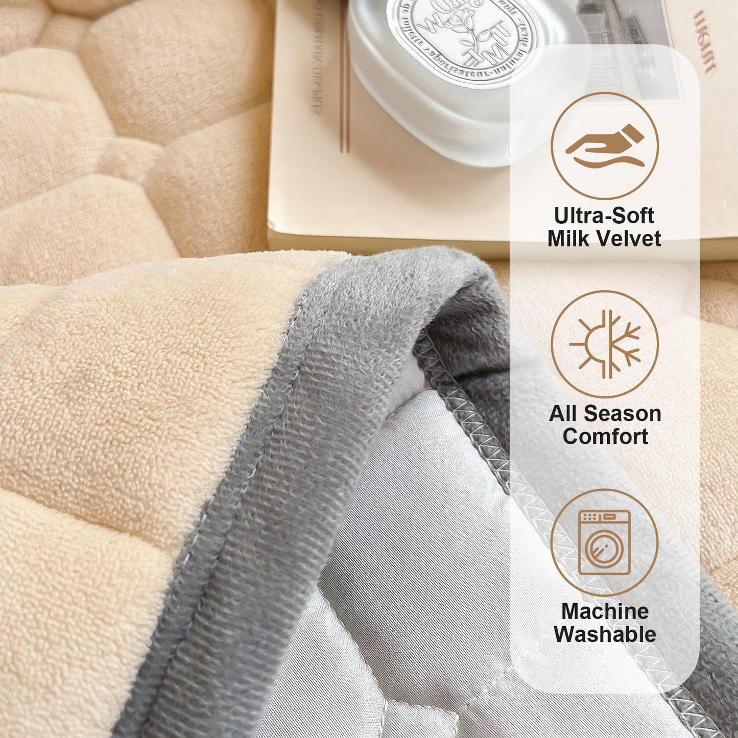 SHANNA Extra Large Duvet: Milk Velvet Soft Double Sided Duvet Ideal as Bedspread 230 x 250 cm with 2 Matching Pillowcases 50 x 70 cm (Beige)