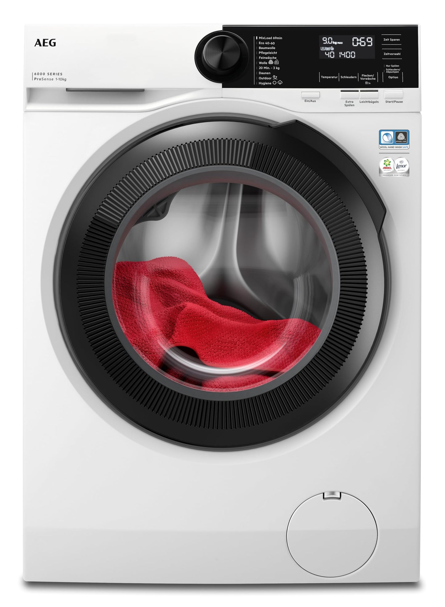 AEG L6AMZ49FL Washing Machine, Series 6000 with ProSense®, 9.0 kg, Quiet, Automatic Volume, Refill Function, Child Lock, Gentle Drum, Water Stop, 1400 rpm