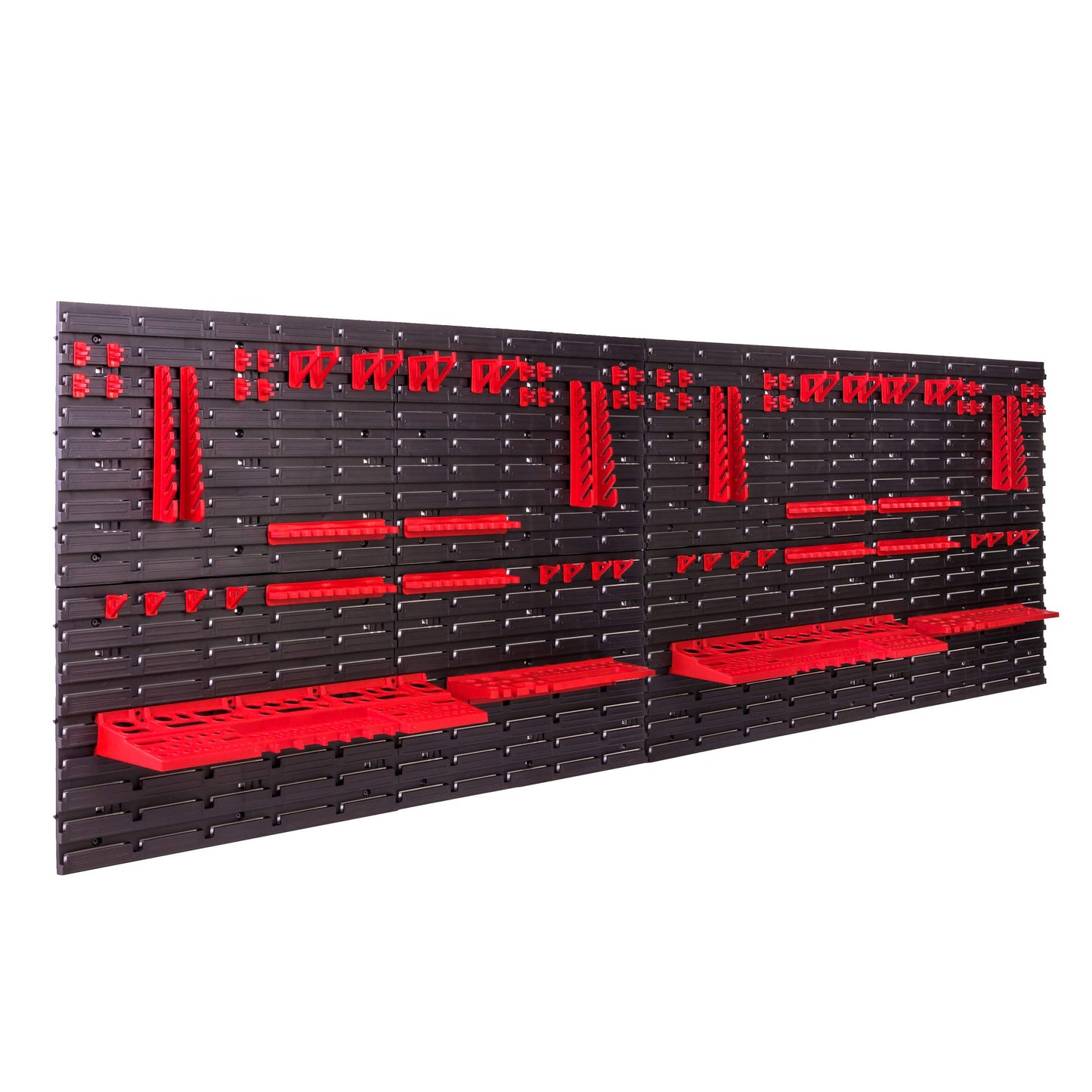 Storage System Wall Shelf 230 x 78 cm, Tool Holders, 46 Pieces Stacking Boxes, Storage Shelves, Storage Boxes, Extra-Strong Wall Shelves, Expandable Workshop Shelving, Workshop Shelves