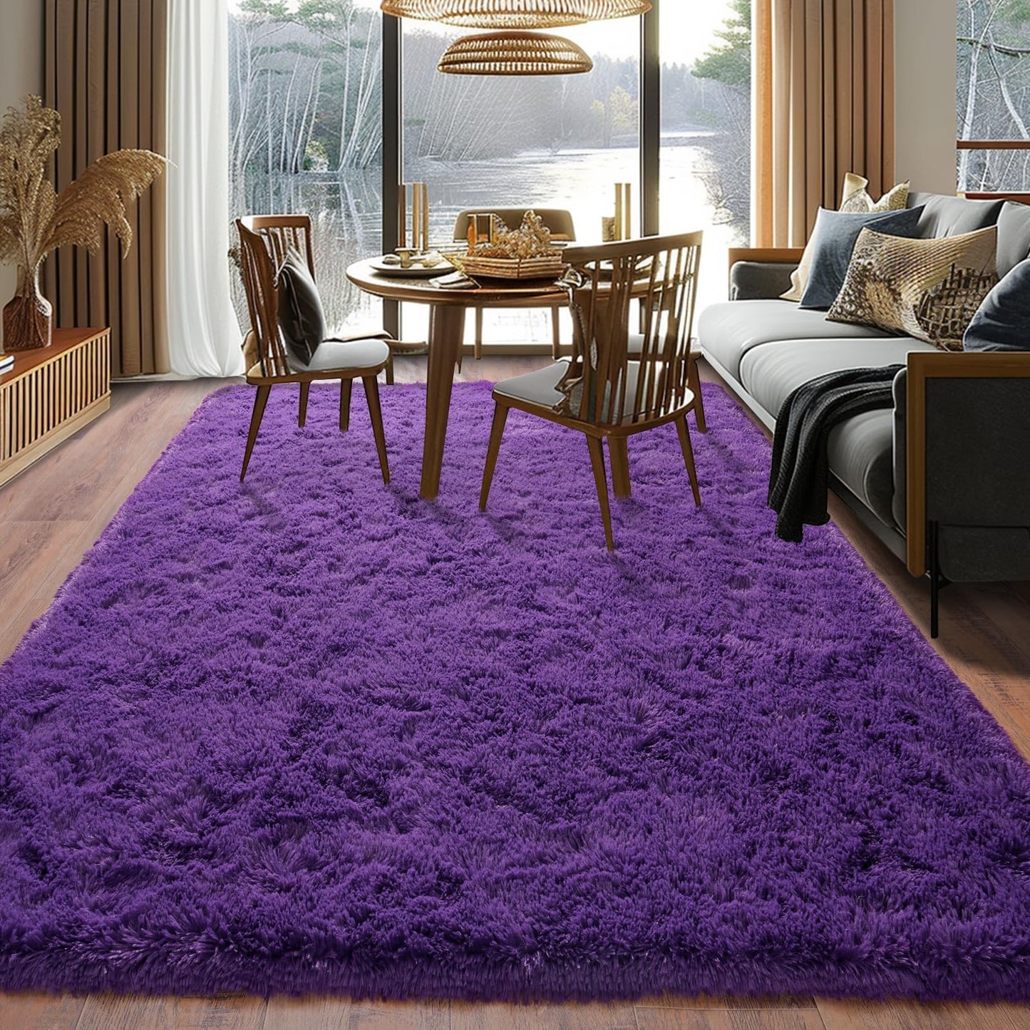 BSGIFT High Pile Rug, Grey, 160 x 230 cm, Shaggy Long Pile Fluffy Rug, Living Room, Modern Living Room Rug, Bed Rug, High-Pile Carpet, Non-Slip for Bedroom, Children's Room