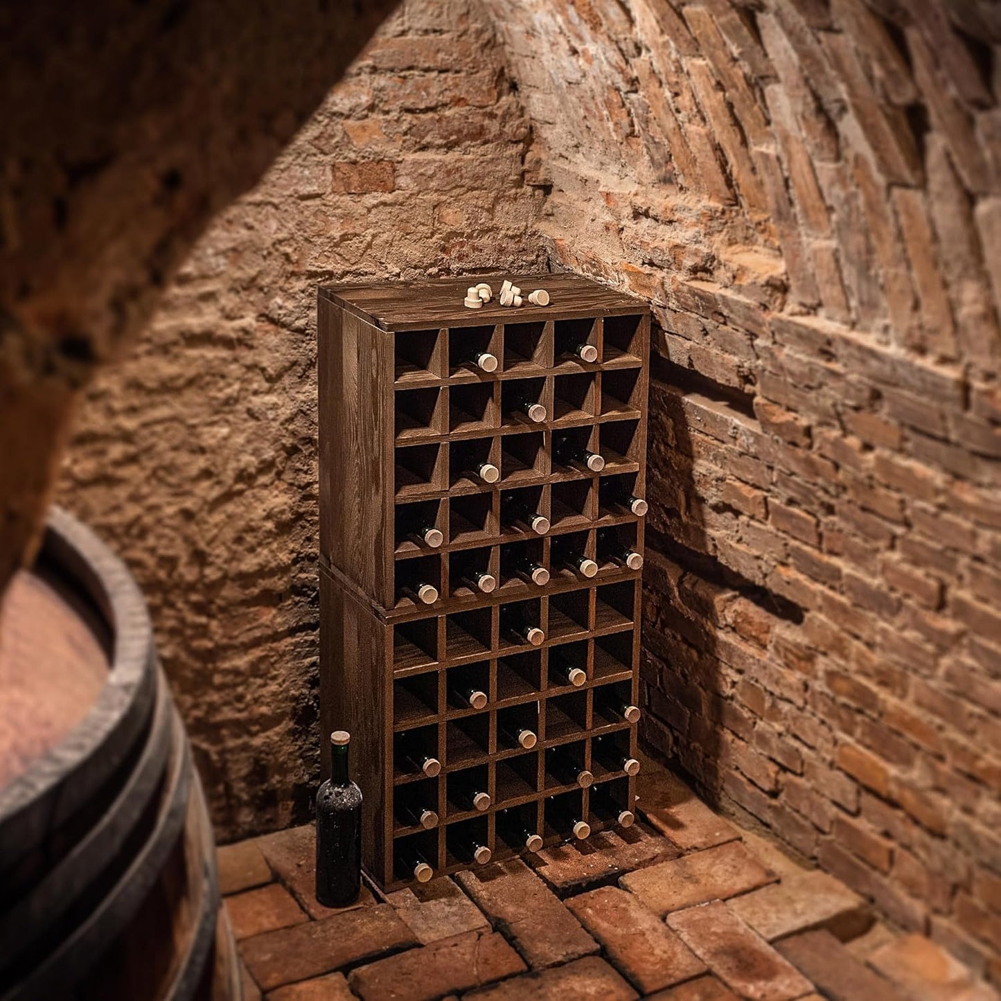 KADAX Wooden Wine Rack, 52 x 25.5 x 104 cm, Large Bottle Rack for Many Wine Bottles, Stackable Wine Stand, Shelf for Bottles, Rustic Wine Cabinet, Sturdy, Space-Saving, Made in EU