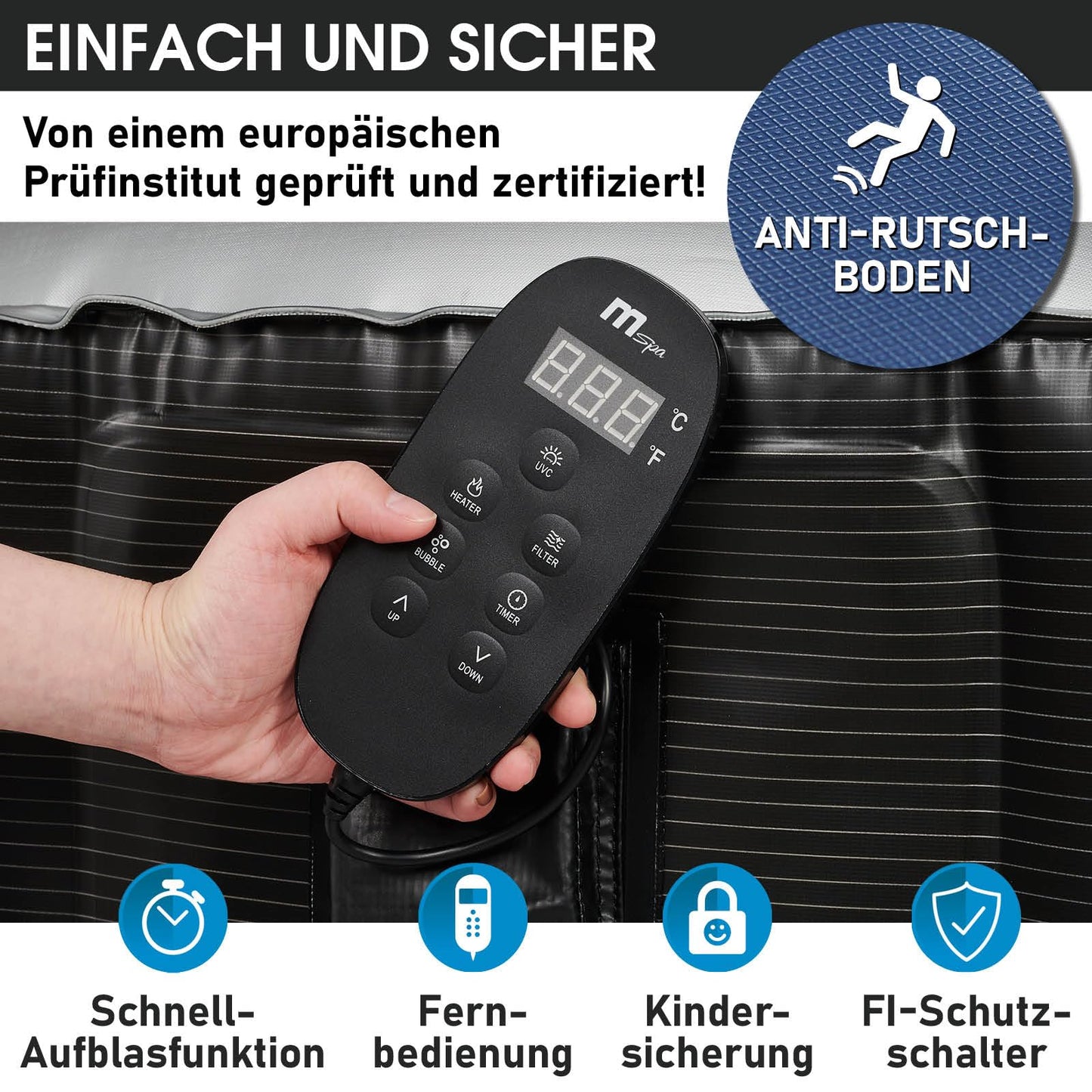 BRAST® Whirlpool aufblasbar MSpa | 4-8 Personen | viele Modelle rund und eckig | Ø 125-224cm | In- Outdoor Pool | bis zu 144 Massagedüsen | inkl. Aufblasfunktion Abdeckung Timer Heizung | Duet