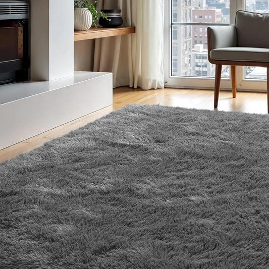 Zentavio Area Rugs for Living Room Grey Rugs for Bedroom 4x6 Carpet Fluffy Furry Soft Shag Aesthetic Plush High Pile Gray Throw Rug for Nursery Kids Room Dorm