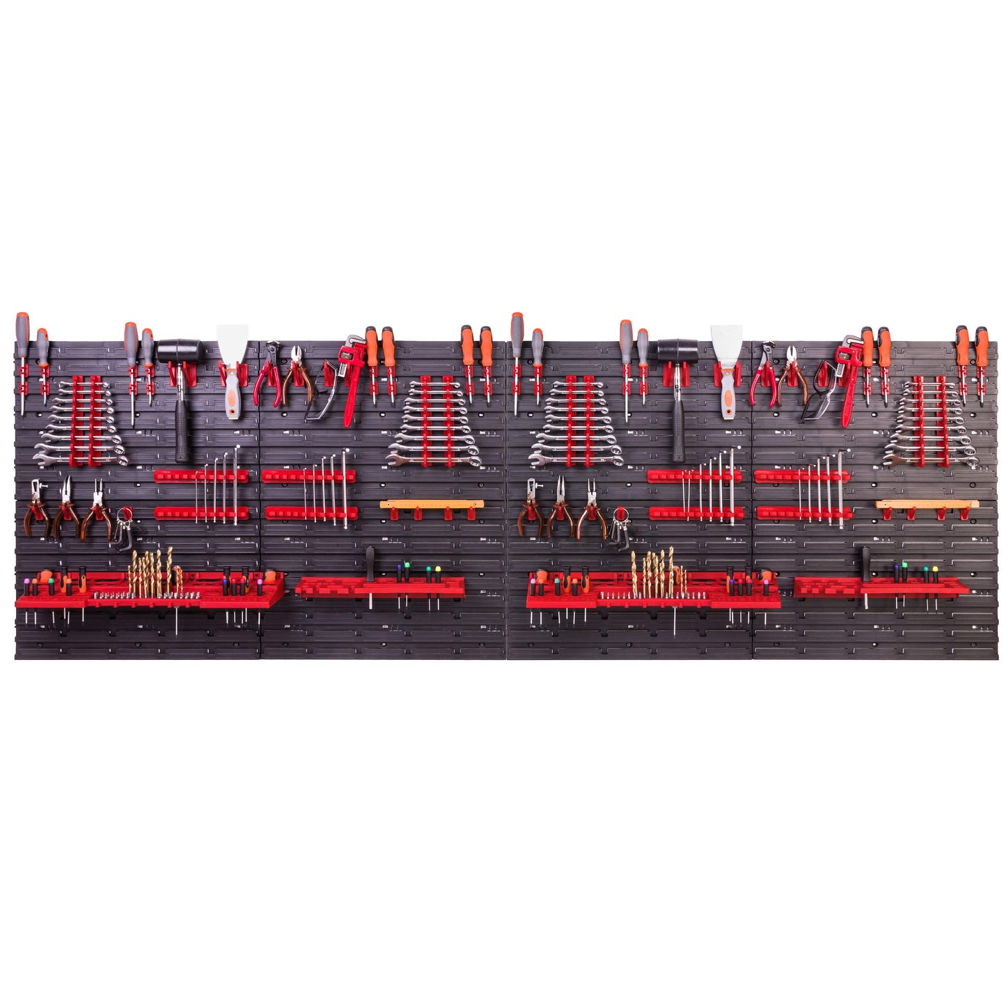 Storage System Wall Shelf 230 x 78 cm, Tool Holders, 46 Pieces Stacking Boxes, Storage Shelves, Storage Boxes, Extra-Strong Wall Shelves, Expandable Workshop Shelving, Workshop Shelves