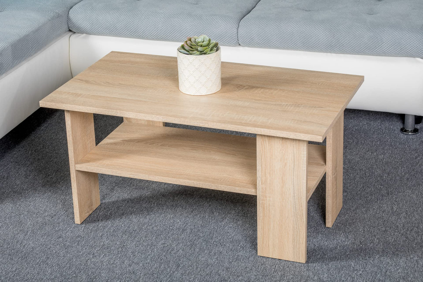 Artisan Coffee Table, Retro Loft Bench, Open Double Shelf, Skate Legs, Ideal for Coffee Get-Togethers, Laminated Top, Large Surface, Guaranteed Stability, White 3