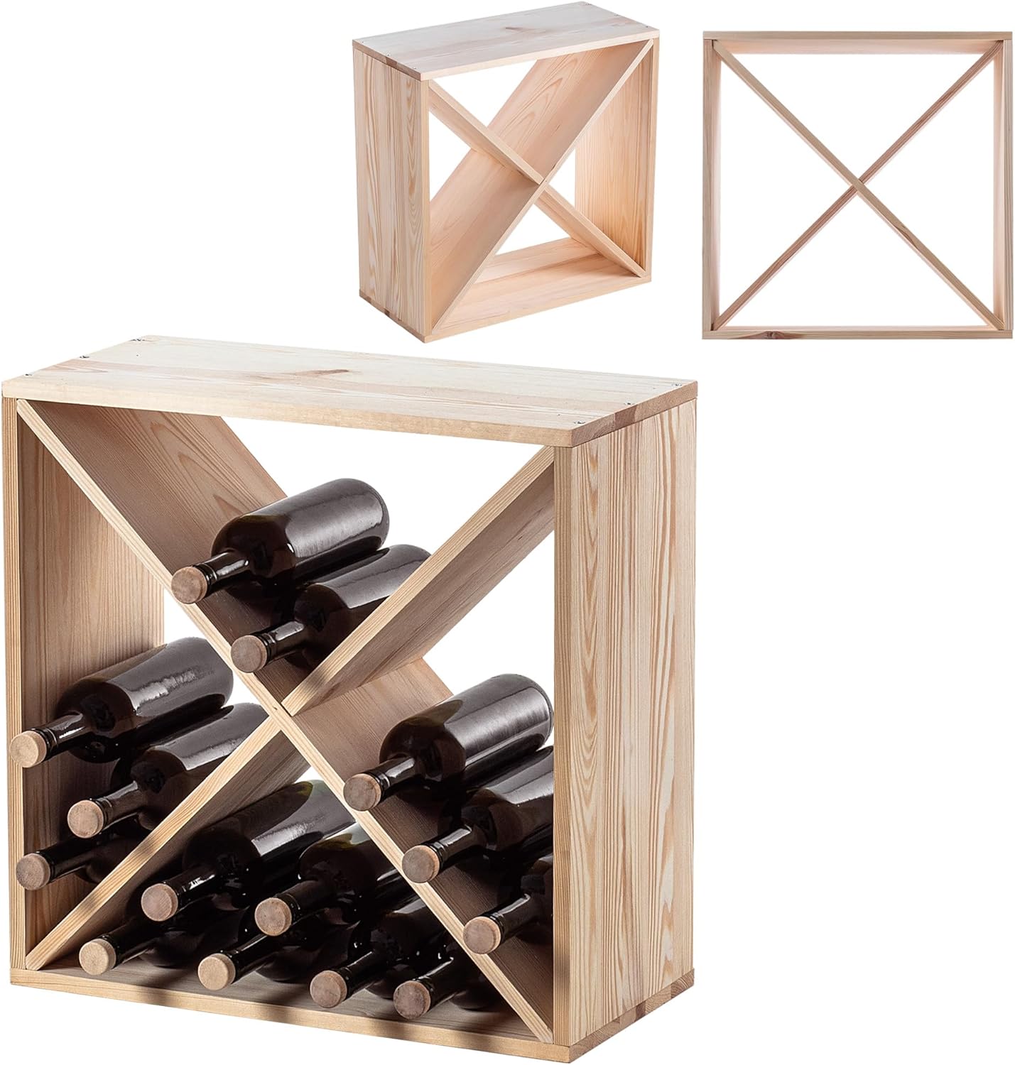 KADAX Wooden Wine Rack, 52 x 25.5 x 104 cm, Large Bottle Rack for Many Wine Bottles, Stackable Wine Stand, Shelf for Bottles, Rustic Wine Cabinet, Sturdy, Space-Saving, Made in EU