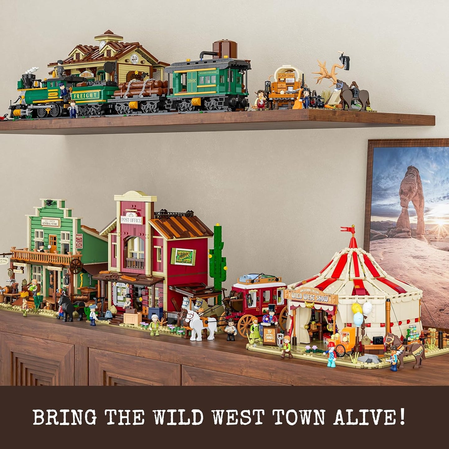 Lumibricks Traveling Circus Bauset mit Licht – 1962 Teile Zirkuszelt mit LED & Minifiguren – Modularer Jahrmarkt für Erwachsene, Westernfans & Freizeitpark-Sammler