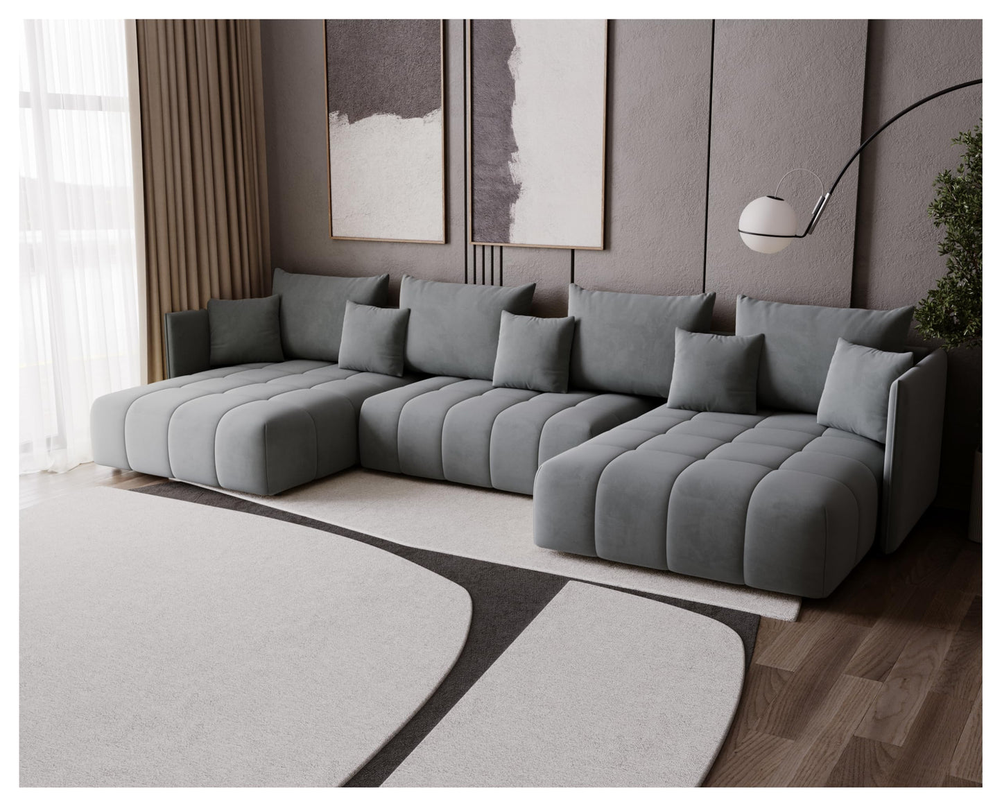 U-Shape Corner Sofa Gona U with Sleep Function - Large Sofa Bed 346 × 188 cm - Sofa with Bed Box - T30 Foam - Automatic Folding Function, Easily Extendable - Monolith 97 (Graphite)