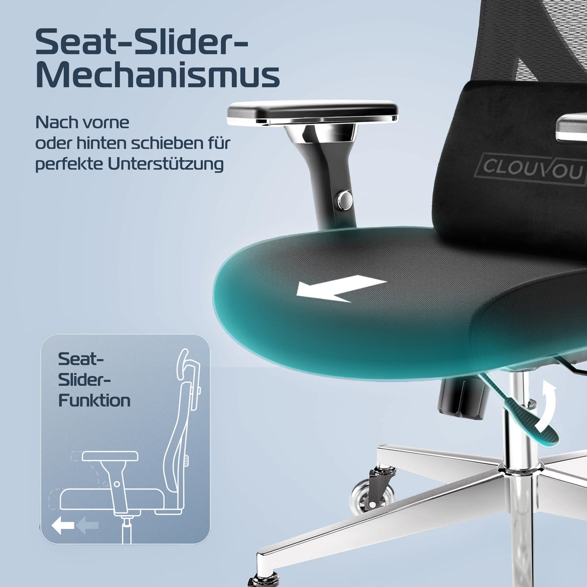 CLOUVOU BrightSeat Ergonomic Office Chair [Test Winner] Desk Chair 100% Individually Adjustable Office Chair & Gaming Chair Computer Chair Home Office Chair Ergonomic Swivel Chair 150 kg