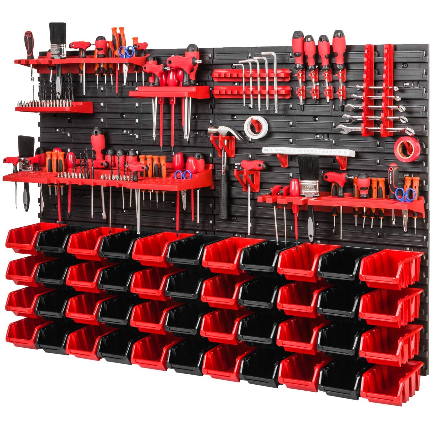Storage System, 780 x 1152 mm, Stacking Boxes, Wall Shelf, 20 Holders, Storage Boxes, 44 Boxes, 5 Compartments