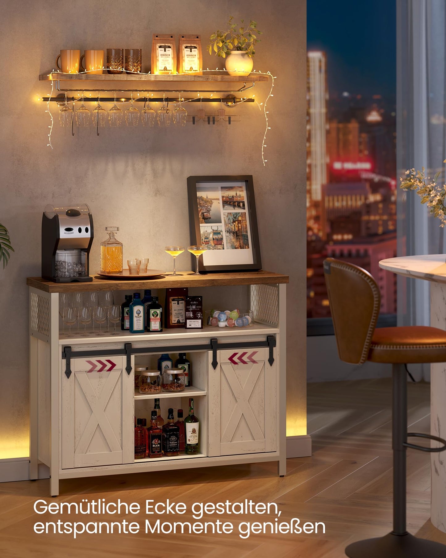 VASAGLE Sideboard, Kitchen Cabinet, Storage Cabinet with 2 Sliding Doors, 33 x 100 x 80 cm, Adjustable Shelves, Country Style for Living Room, Natural-Black LSC092B50