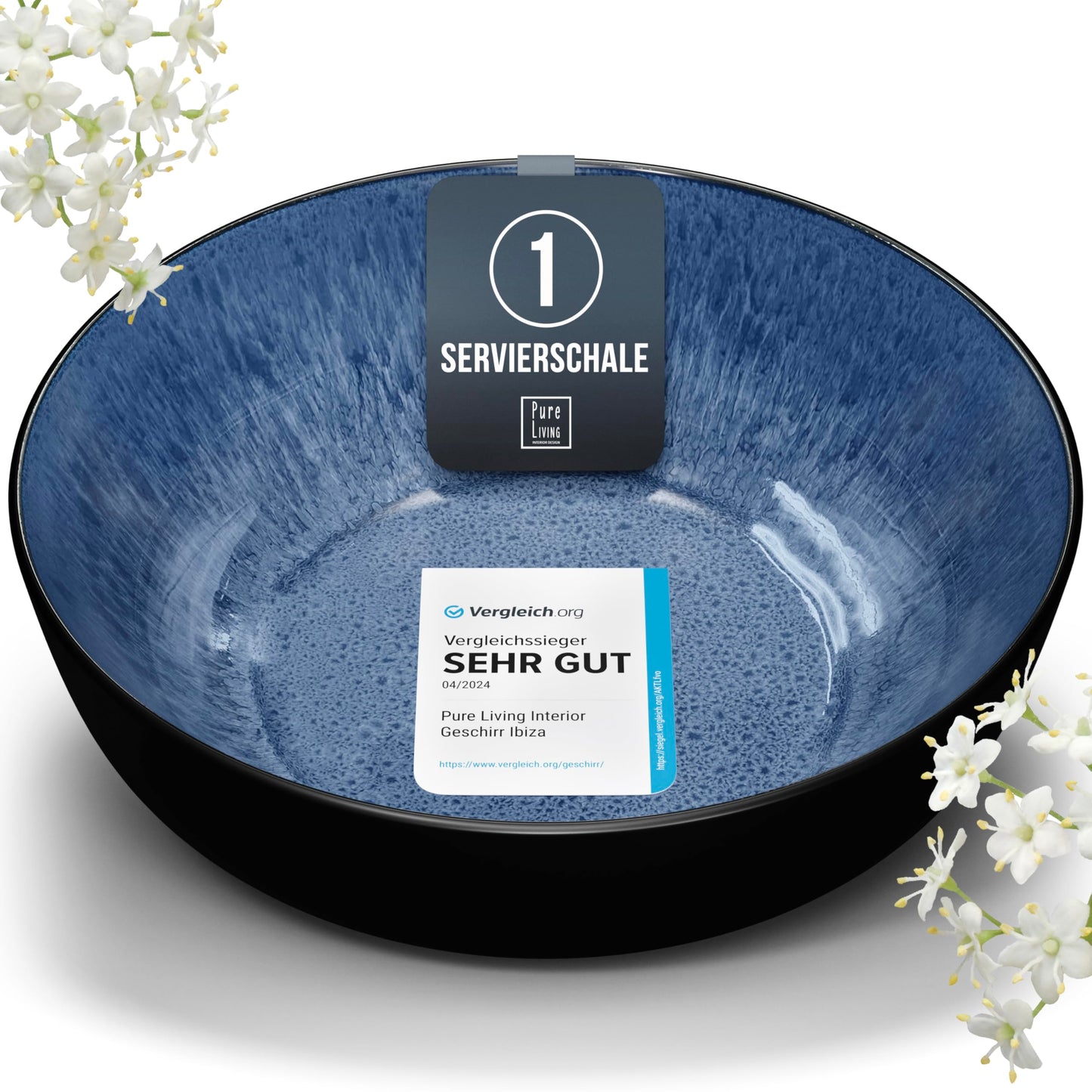 Pure Living Ibiza Stoneware Crockery Set for 12 People, 36-Piece Mediterranean Stoneware Tableware Set, ‘Very Good’ in Test, Bowl and Plate Set, Dinner Service for 12 People, Petrol