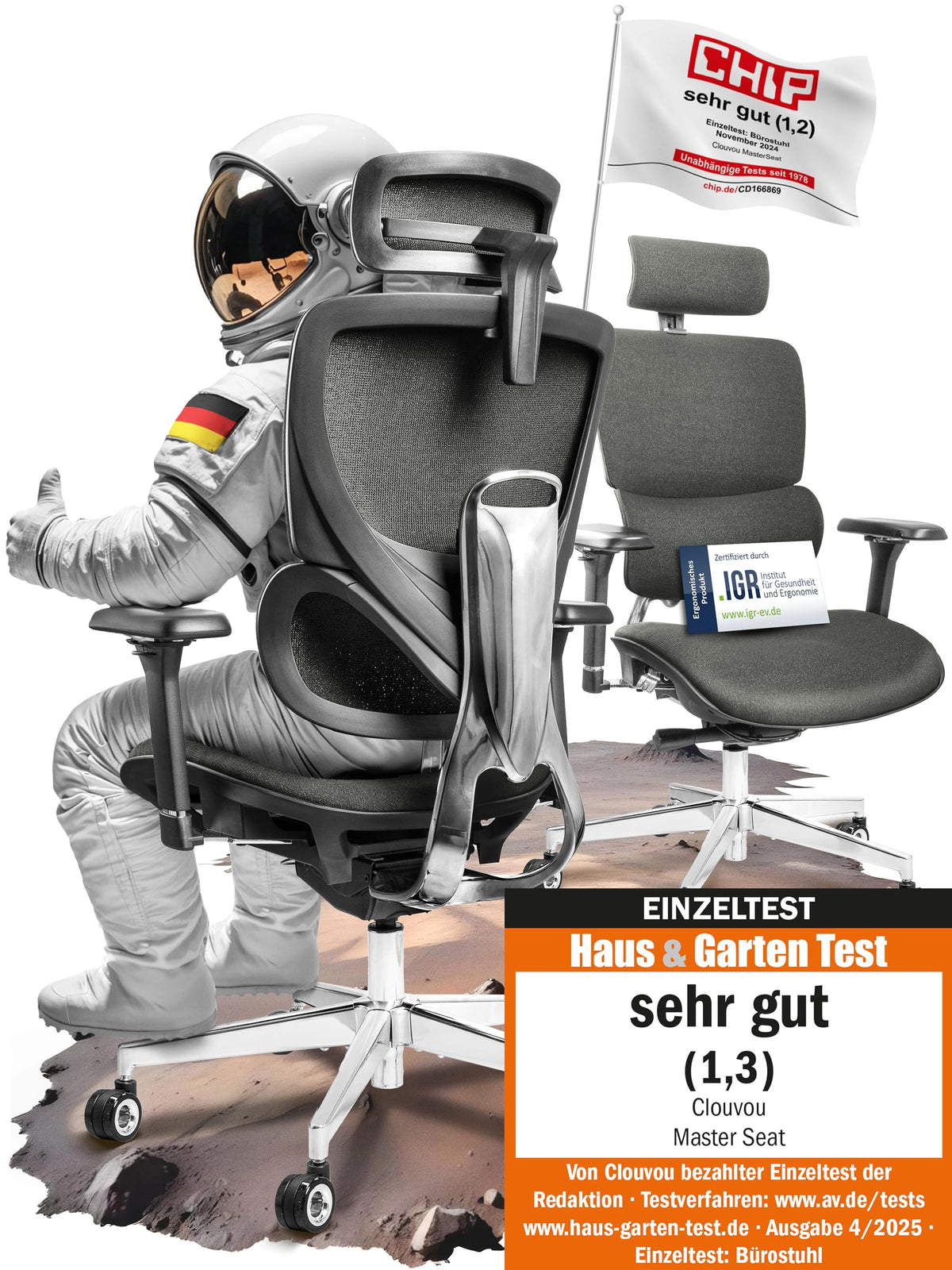 CLOUVOU BrightSeat Ergonomic Office Chair [Test Winner] Desk Chair 100% Individually Adjustable Office Chair & Gaming Chair Computer Chair Home Office Chair Ergonomic Swivel Chair 150 kg