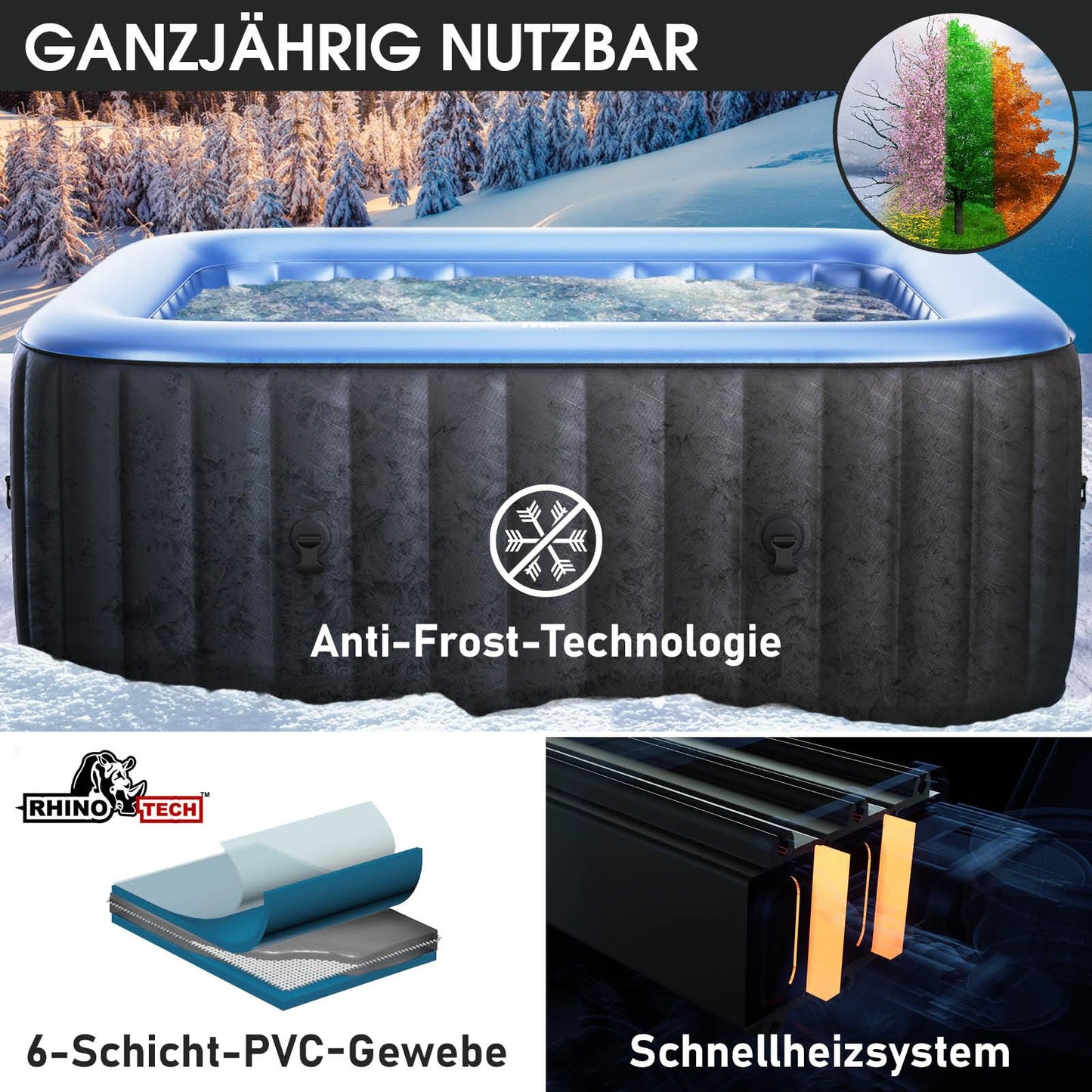 BRAST® Whirlpool aufblasbar MSpa | 4-8 Personen | viele Modelle rund und eckig | Ø 125-224cm | In- Outdoor Pool | bis zu 144 Massagedüsen | inkl. Aufblasfunktion Abdeckung Timer Heizung | Duet