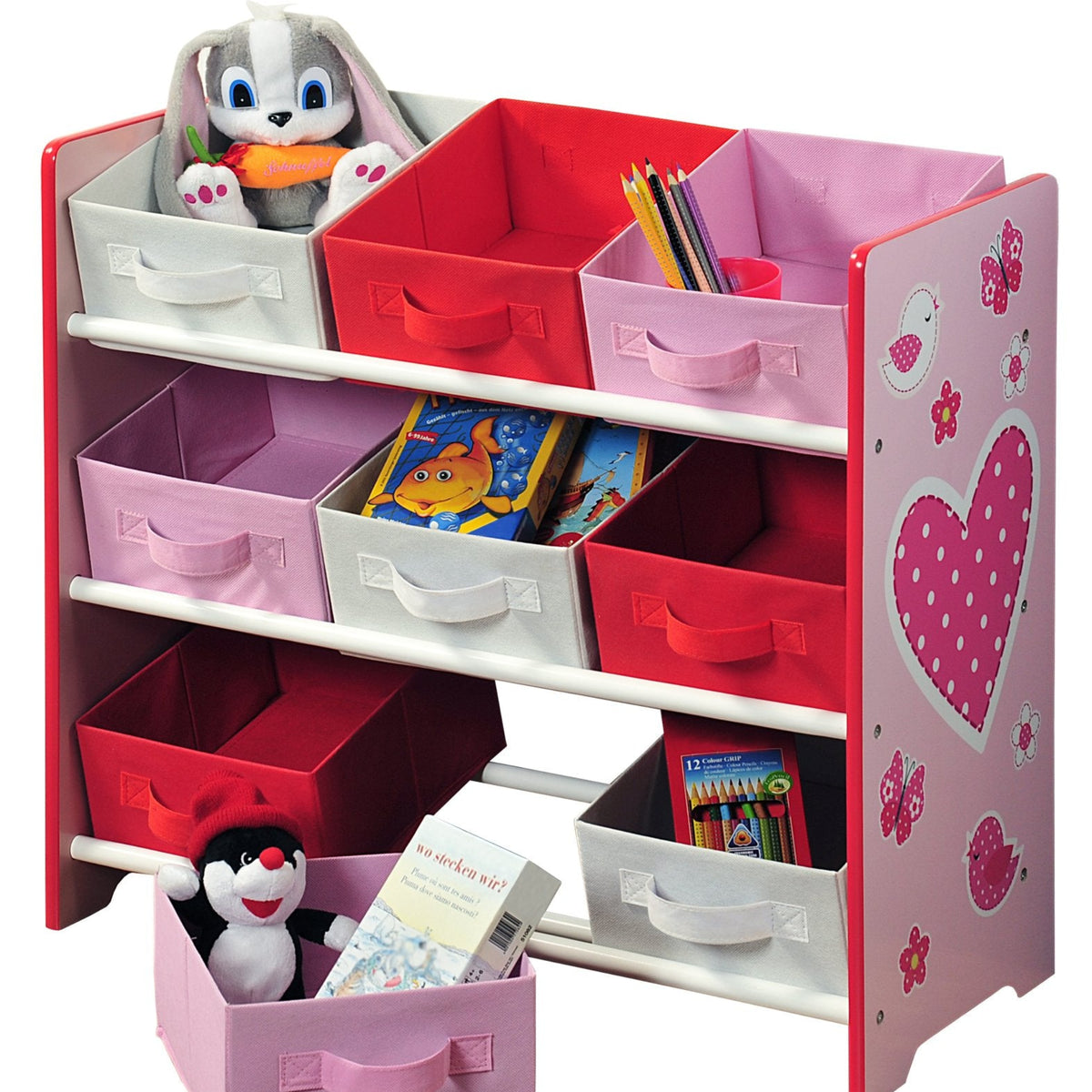 Kesper 17725 Children's Storage Shelf with 9 Textile Drawers Dinosaur Motif