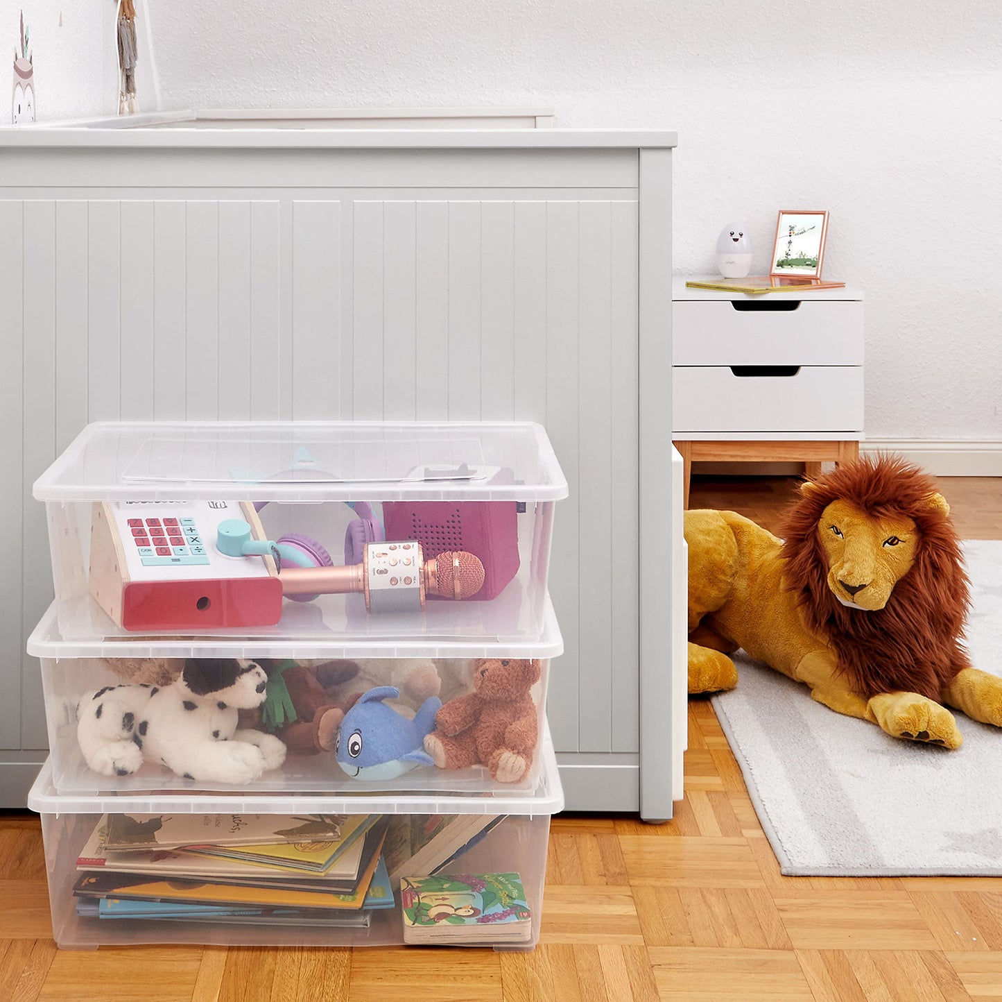 Grizzly Storage Boxes with Lid Transparent – Transparent Boxes, Stackable, with Ventilation, 5er Set, 10 l