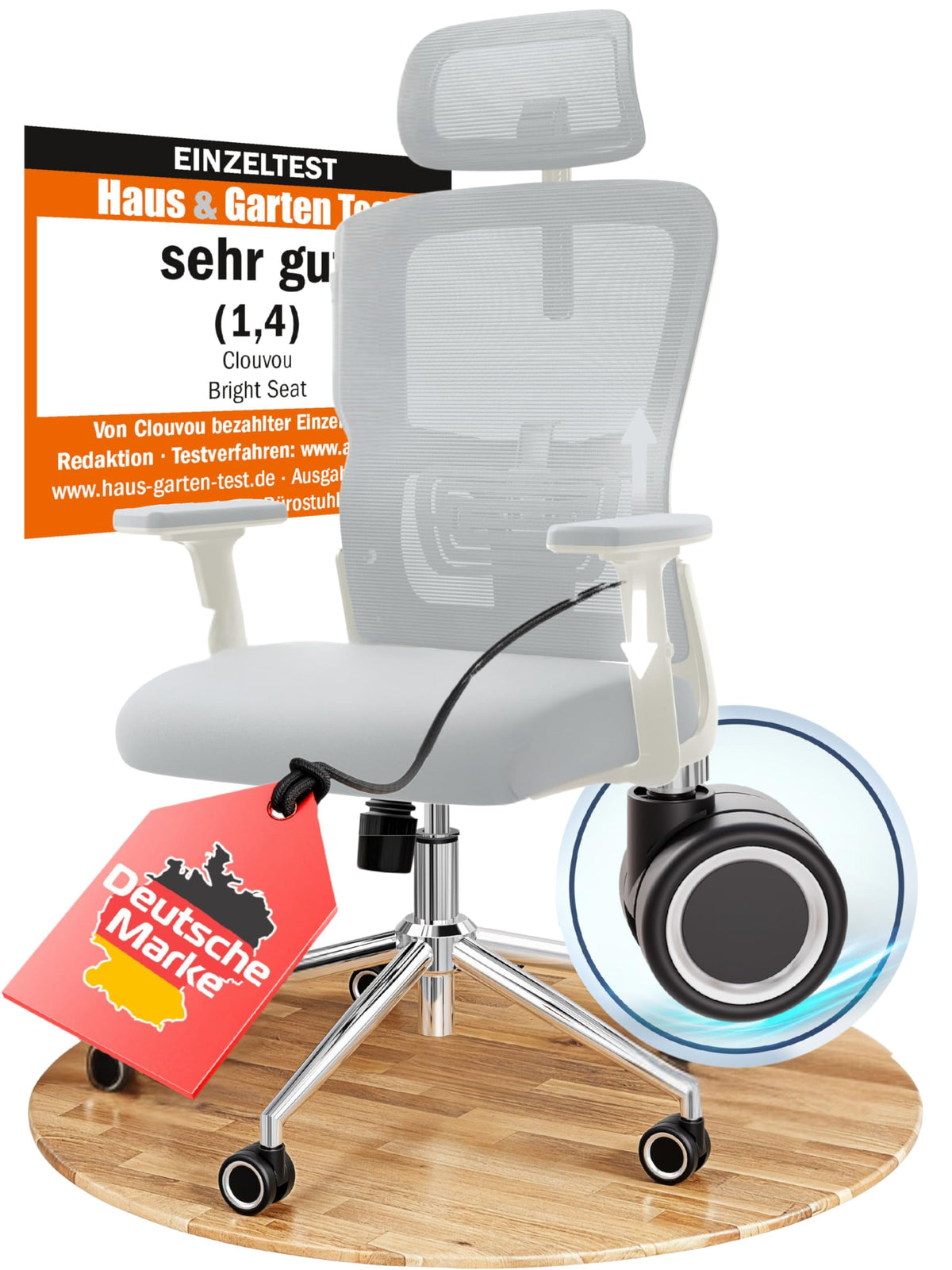 CLOUVOU BrightSeat Ergonomic Office Chair [Test Winner] Desk Chair 100% Individually Adjustable Office Chair & Gaming Chair Computer Chair Home Office Chair Ergonomic Swivel Chair 150 kg