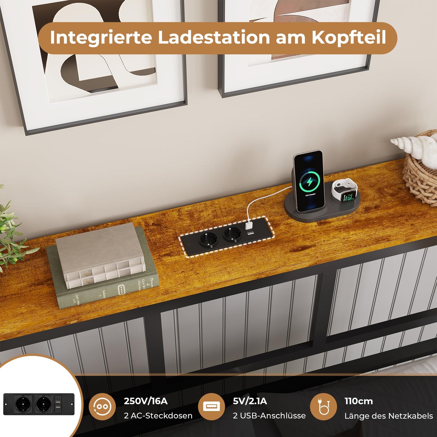 Brinlawb Bed 180 x 200 cm with Metal Slatted Frame