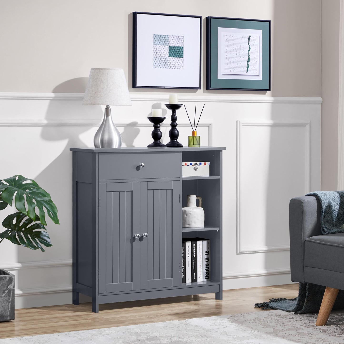 Yaheetech Unterschrank Badezimmerschrank Badkommode Badschrank mit 1 Schublade & 2 Türen & 3 Regalen Baderegal Bodenschrank mit verstellbare Einlegeböden, viel Stauraum, Dunkelgrau