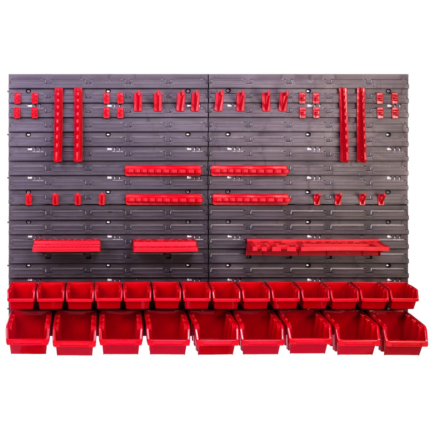 Storage System Wall Shelf 115 x 78 cm, Tool Holders, 23 Pieces Stacking Boxes Storage Boxes Extra Strong Wall Shelves Expandable Workshop Shelving Workshop Shelf