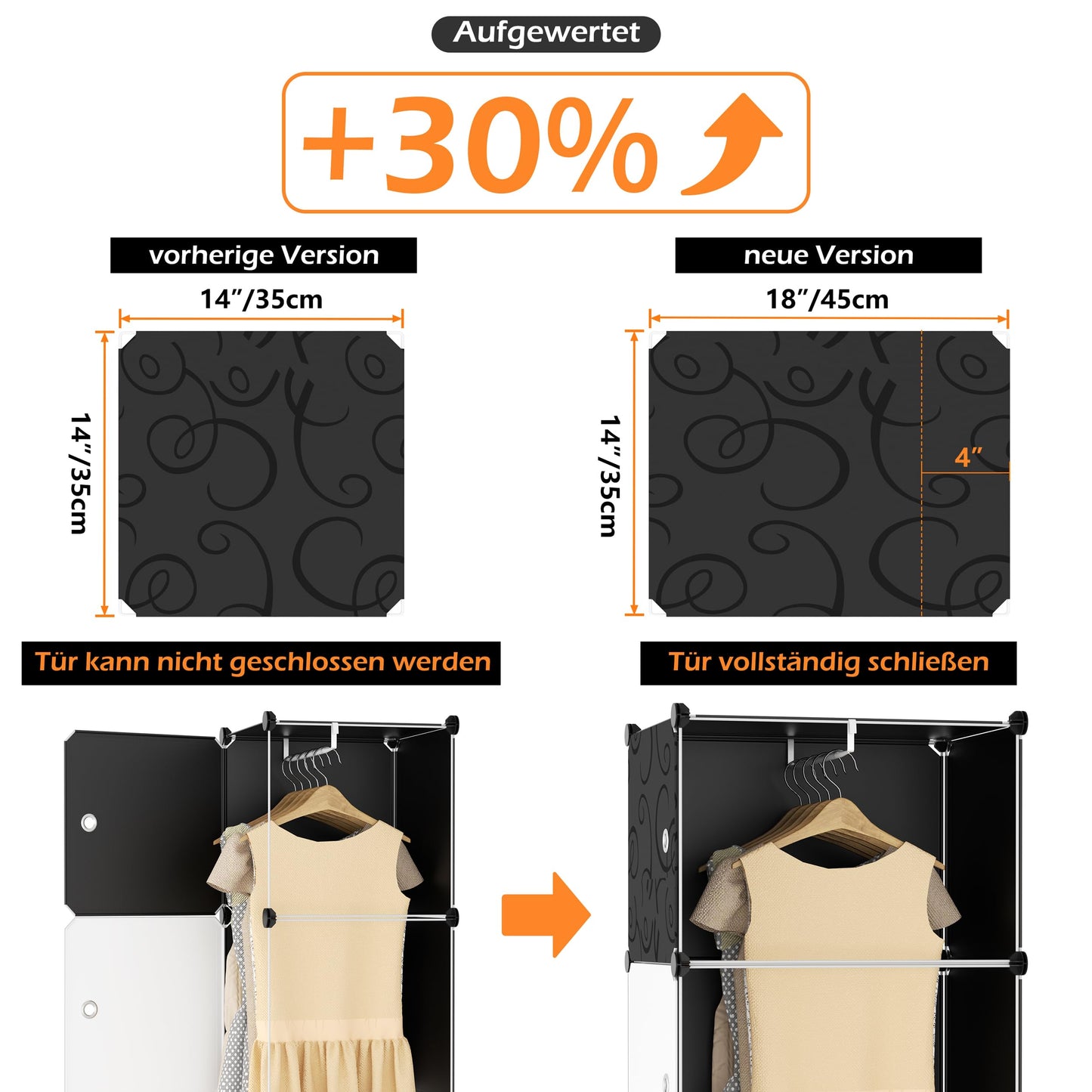 HOMIDEC Wardrobe, Portable Shelf System, 20 Cube Plastic Cabinet with 2 Clothes Rails, Bedroom Wardrobe, White for Bedroom, 180 x 142 x 45 cm