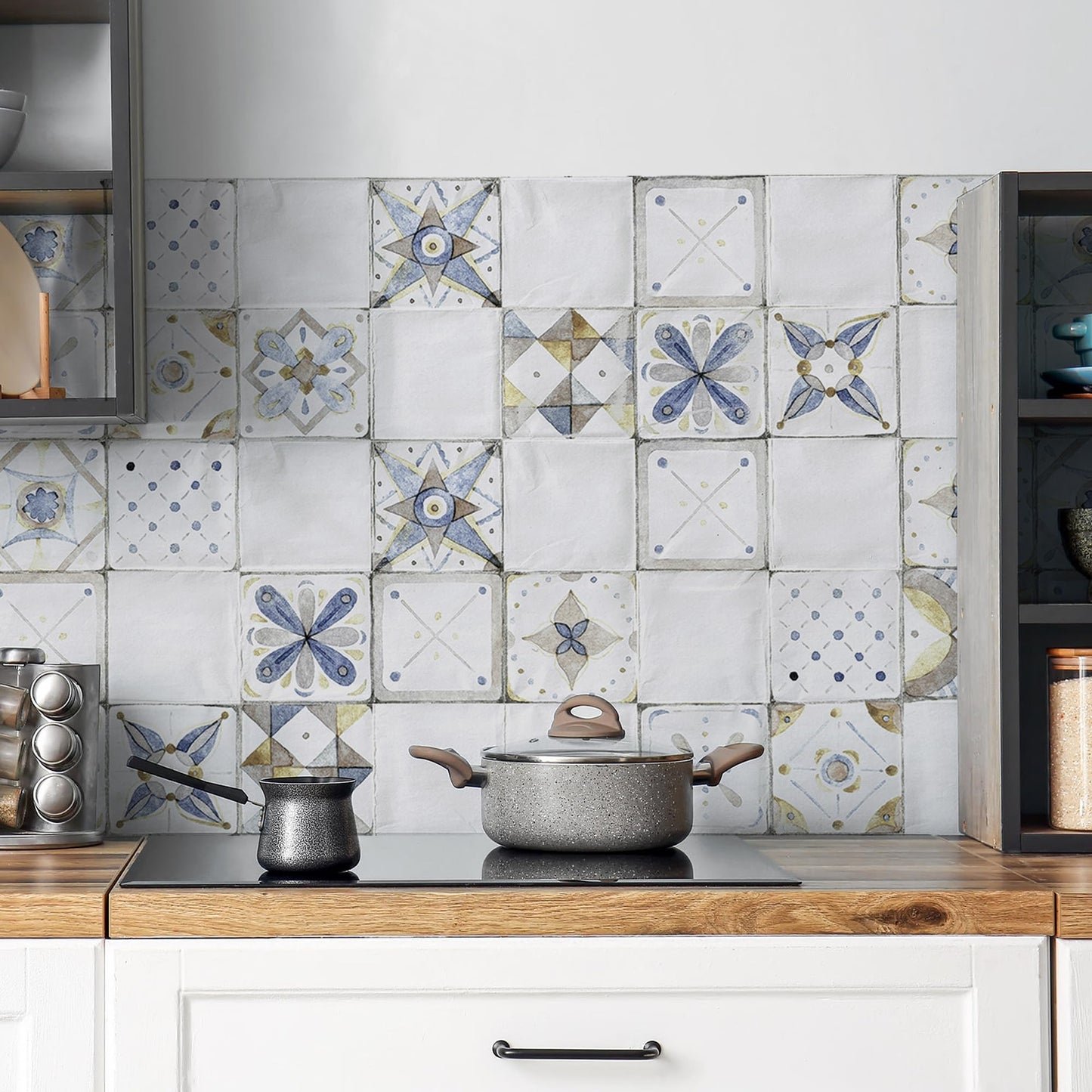 CREARREDA Kitchen Back Wall Self-Adhesive Made in Italy Easy to Use Splash Guard Made of PVC Water Resistant and Durable